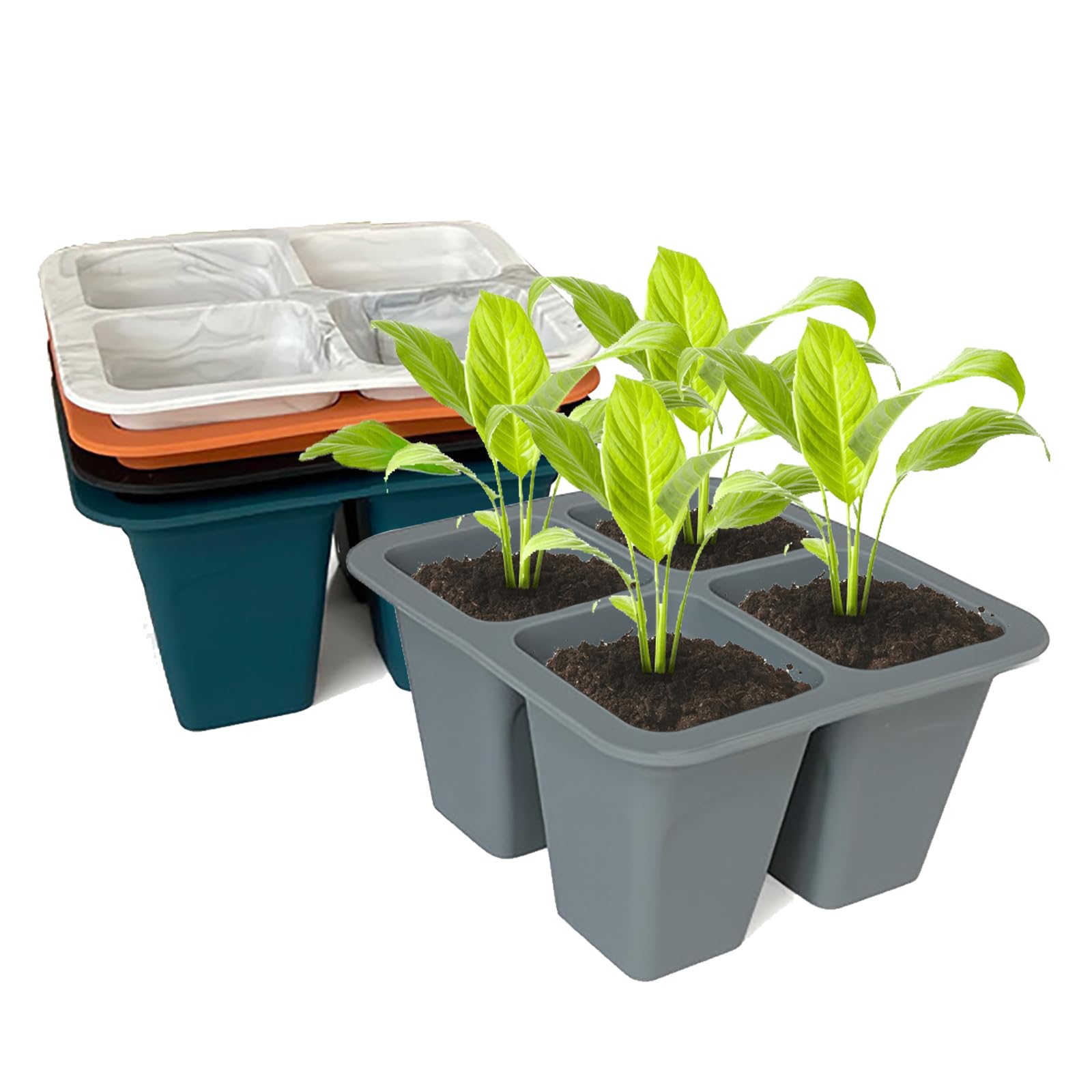 Kivinia 5 Pack Silicone Seed Starter Trays, 4 Cells Silicone Seed Tray Kit, Plant Germination Trays Gardening Starter Kit, Reusable Seed Starter Tray for Plant Germination, Seeds Growing