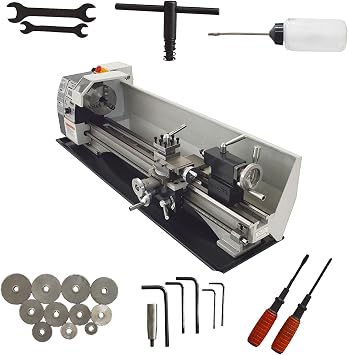 8"x24" Precision Metal MINI Bench Lathe Spindle taper MT5 Benchtop Lathe Bench 1100W DIY Brushless Motor Variable Speed Mini Lathe WM210V 110V
