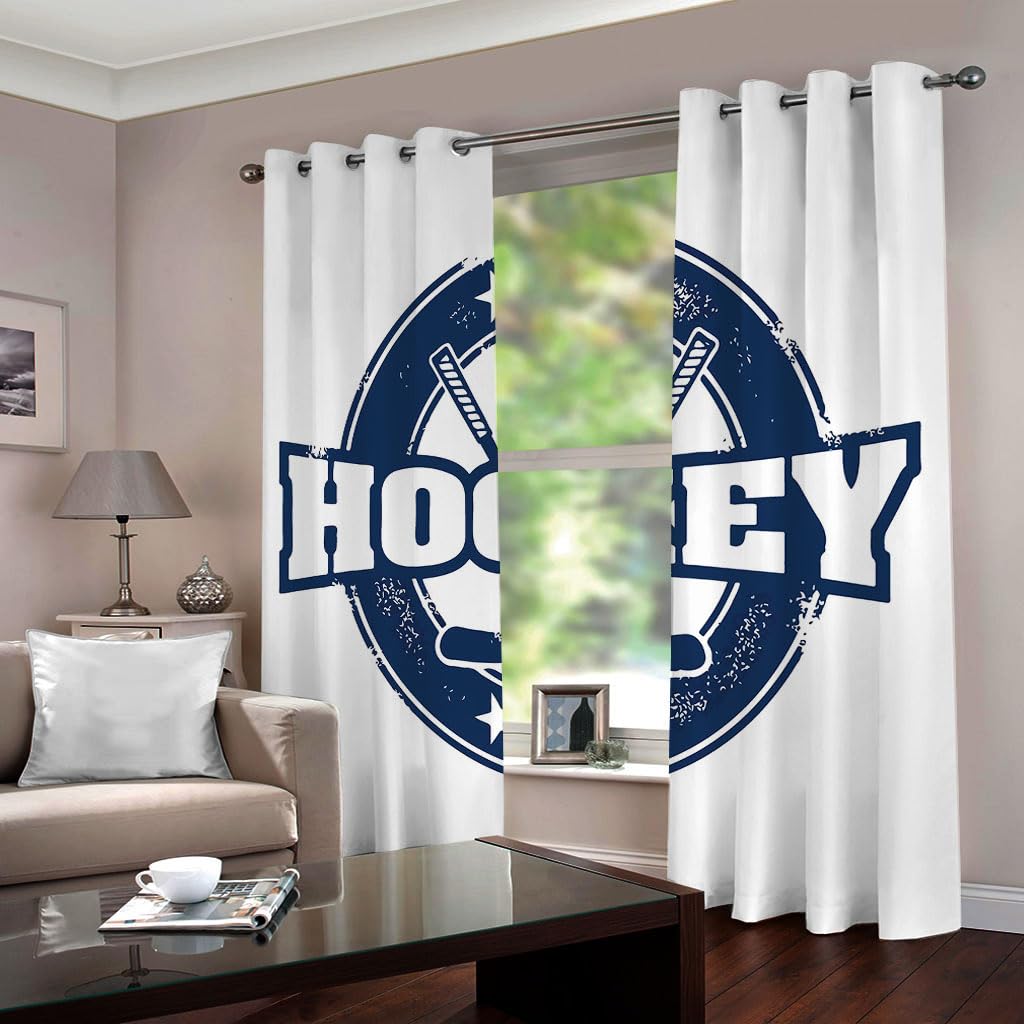 Rideaux de Chambre Enfant Blanc Motif Hockey Opaque Oeillets