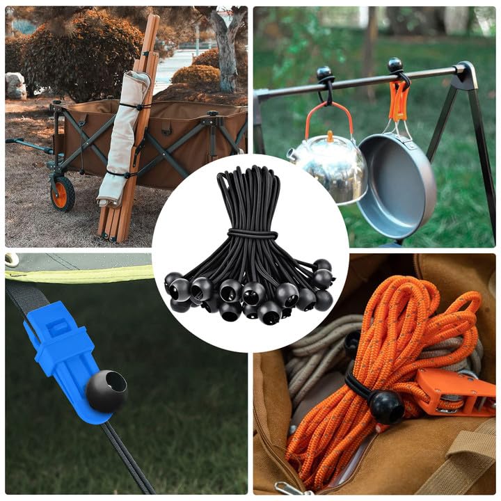 40 Corde Elastiche Con Sfere + 100 Fascette - Per Teloni, Campeggio E Fai Da Te - Foto 3
