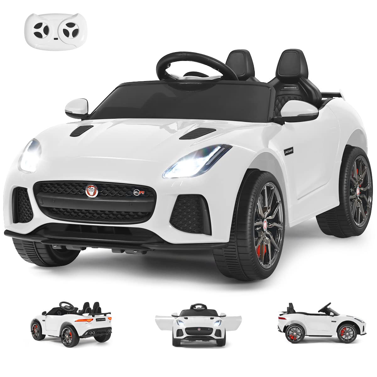 GOPLUS Jaguar Voiture Electrique Enfants 12V avec Télécommande, 3-5 KM/H Sons et Musique, Voiture Electrique Enfant 1 Place pour Enfant 3-8 Ans, Charge 25KG(Blanc)