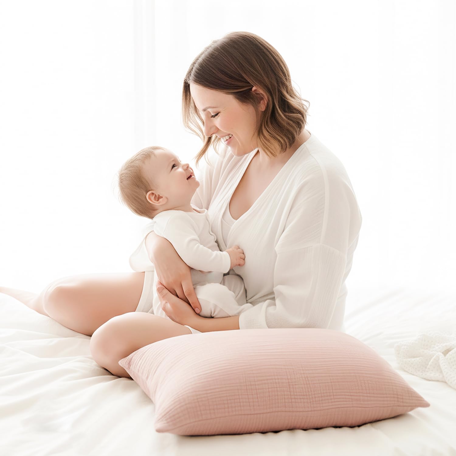 Lot de 2 taies d'oreiller en Mousseline 100% Coton pour Tout-Petit, Douces et Confortables pour Oreiller de Voyage de 33 x 45 cm, Rose et Fleuri