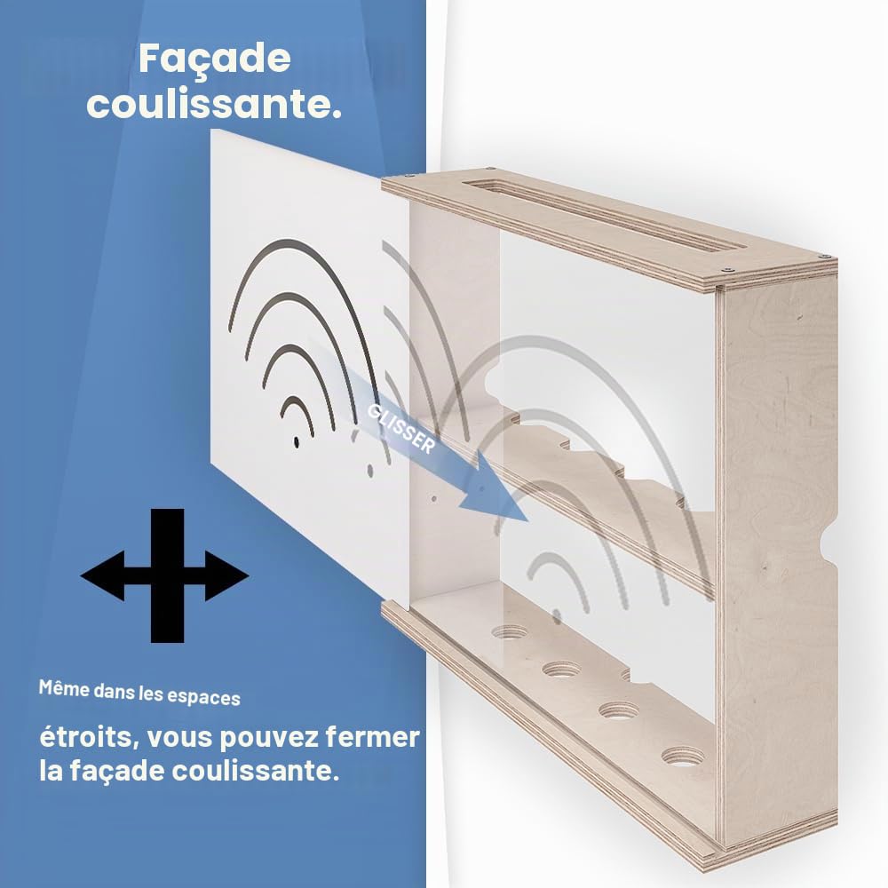 MOE UHANE Cache-routeur WiFi, Cache routeur, étagère pour routeur avec Cache Coulissant, Organisateur d’Espace pour routeur, boîte pour Modem et routeur, boîtier routeur, Montage Mural
