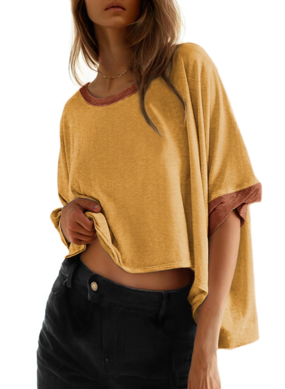 Dokotoo Summer Shirts 2025 Womens Solid T Shirts for Women Loose Oversized Tops Basic Tee