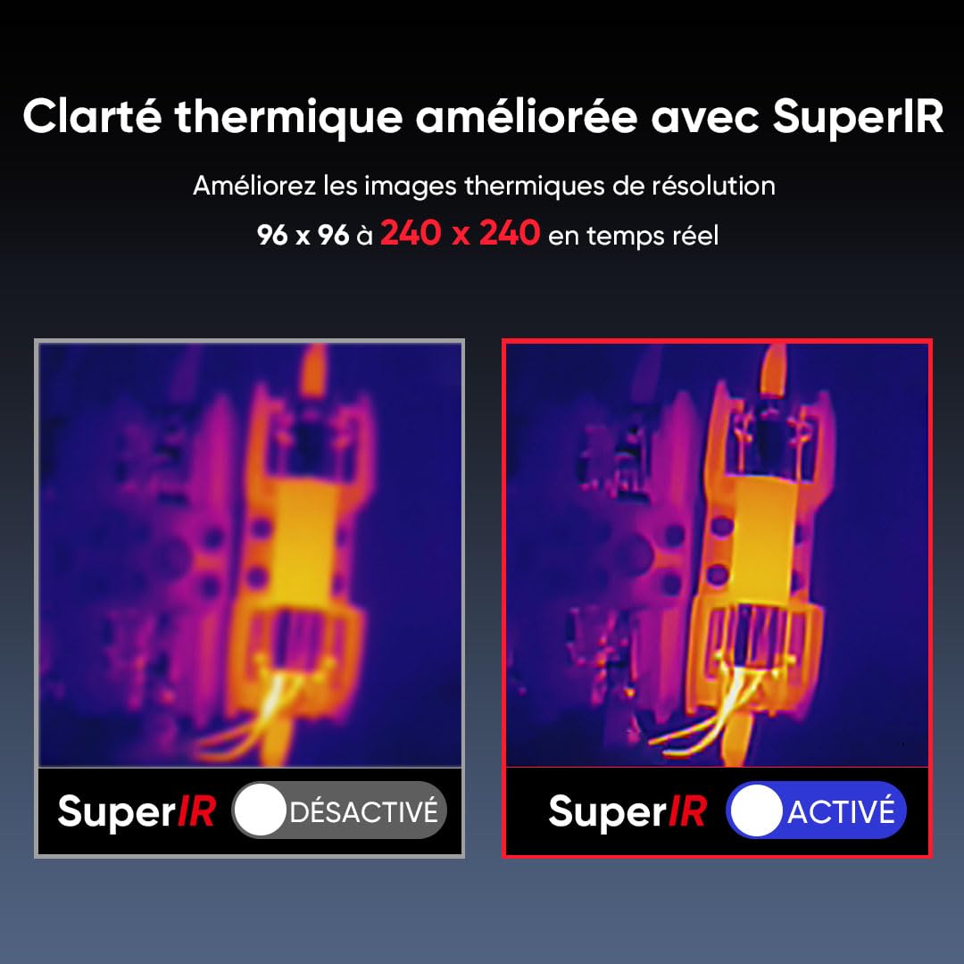Caméra thermique portable HIKMICRO ECO, compatible SuperIR 240X240 soit 57 600 pixels, fréquence de 25Hz, Mesure de la température, plage de température -20°C à 550°C, pointeur laser intégré