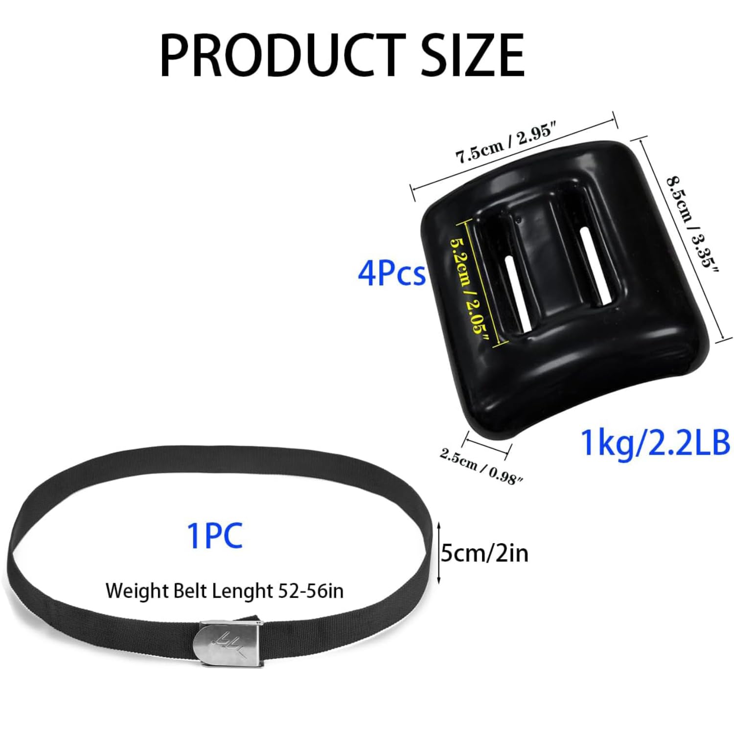 Plombs de plongée pour ceinture de poids de plongée (1lb-4.4lb), plombs de plongée en nylon pour apnée et pêche à la harpon avec ceinture métallique à déverrouillage rapide