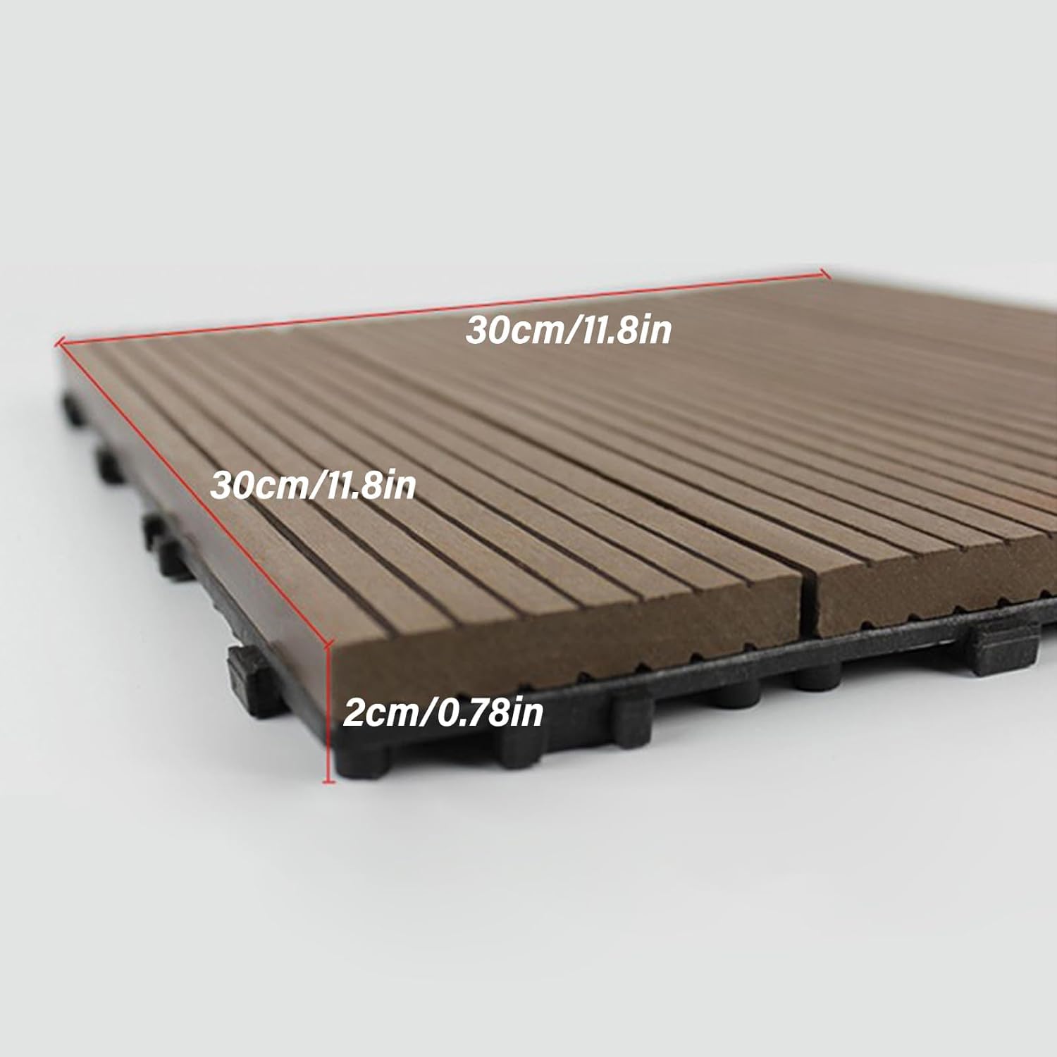 Piastrelle ad incastro per esterni, pavimento in legno di plastica per patio e giardino, design durevole e resistente alle intemperie