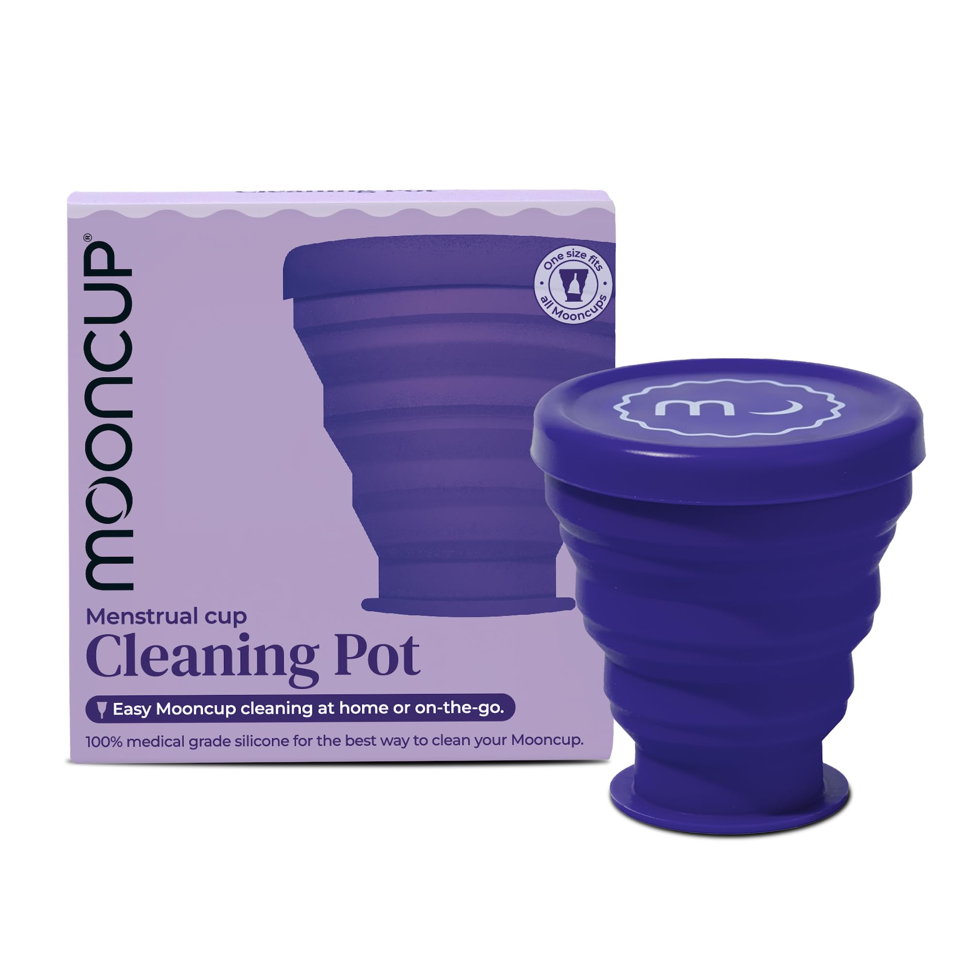 Mooncup Cleaning Pot - Collapsible & Portable Medical-Grade Silicone Cleaner for Menstrual Cups - Microwave Safe & Sterilising Solution Compatible - Convenient for Home & Travel Use
