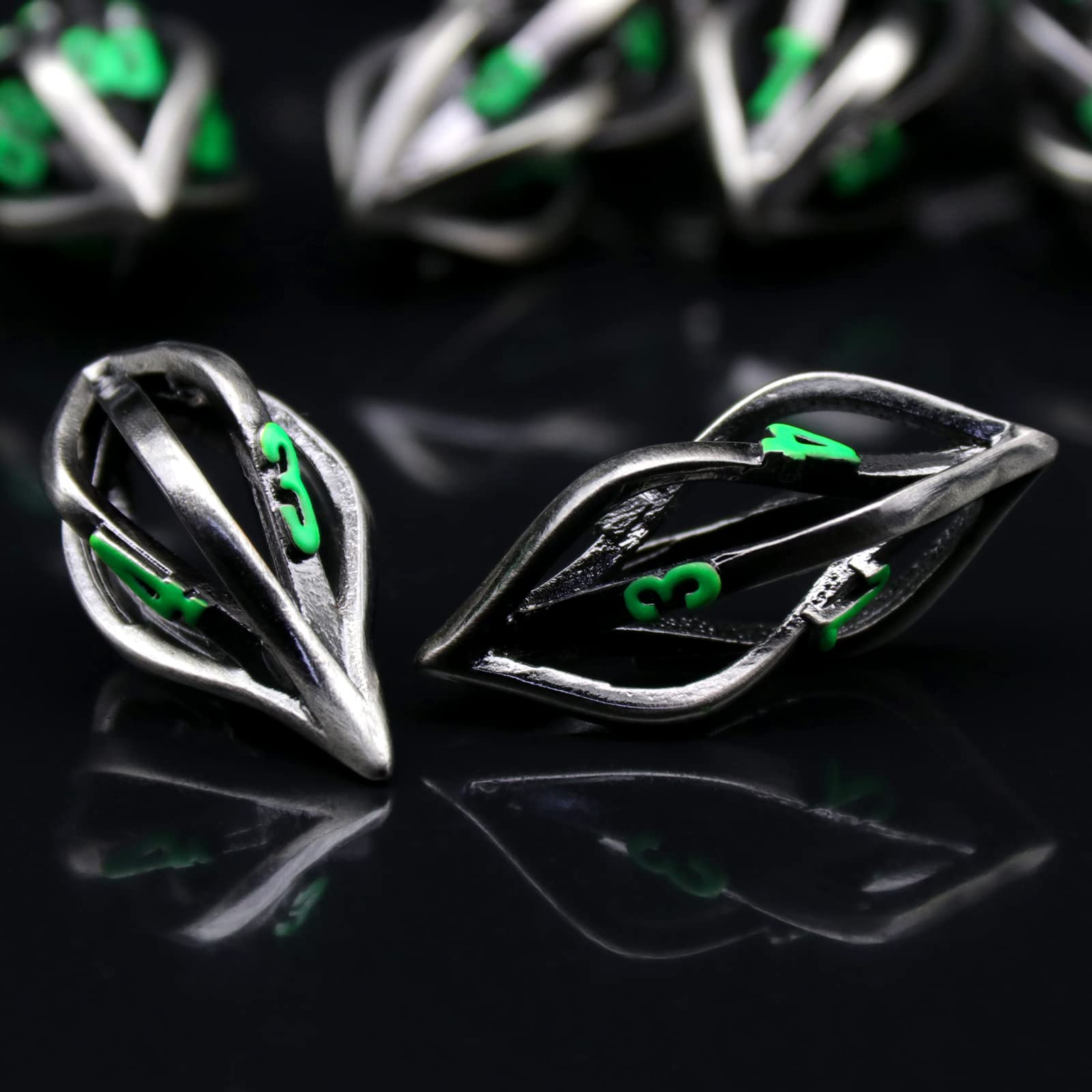 FONVGOGO Arcanum Dungeons and Dragons Dice Hollow Metal Dice D&D Polyhedral Cool RPG Dice for Role Playing D&D Gift D20 D12 D10 D8 D6 D4 (Arcanum Green Number)