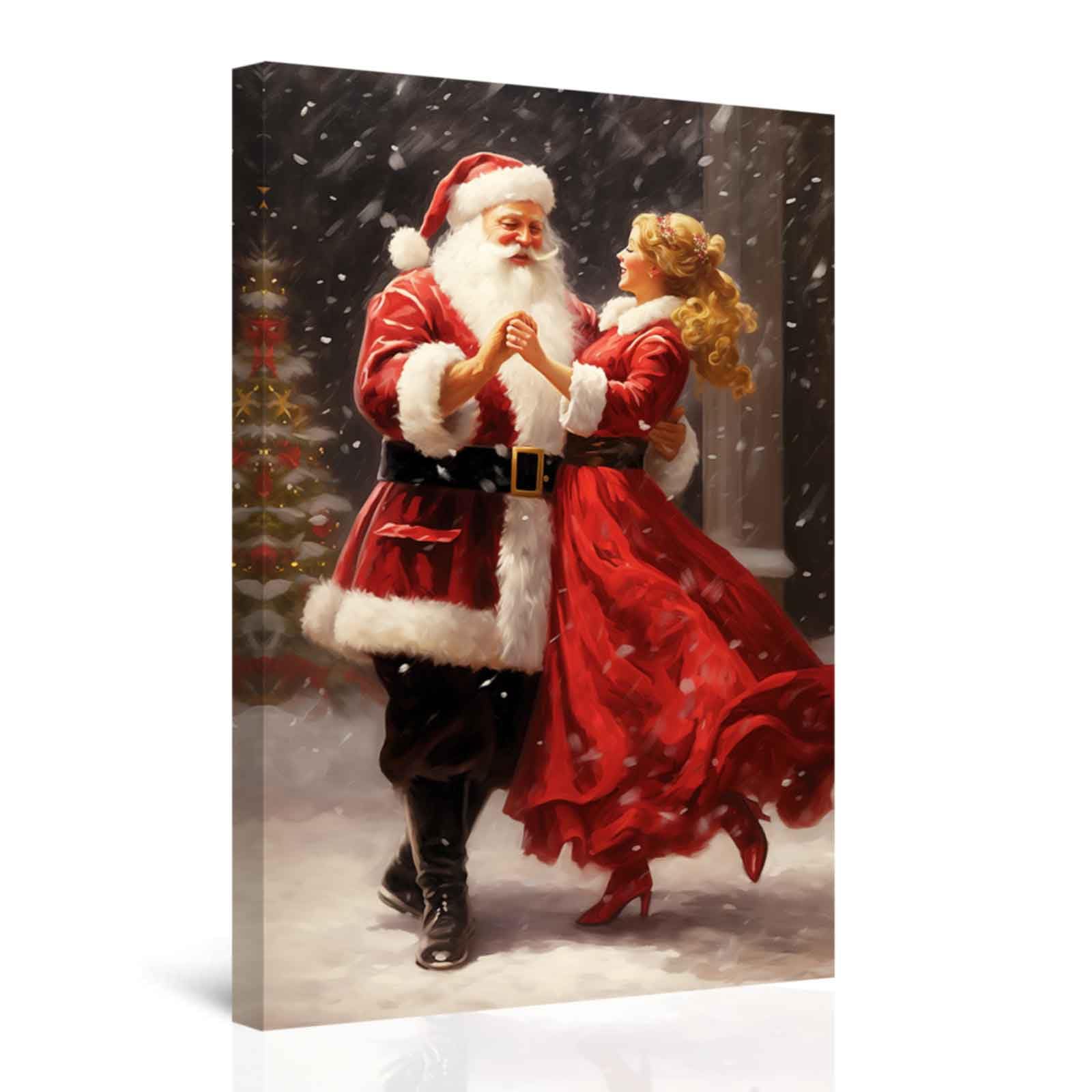 CXHOSTENT Christmas Wall Art Mr. and Mrs. Santa Claus Canvas Print Claus Couple Pictures Christmas Art Prints Wall Decor for Winter Holiday Xmas Gifts Framed (Black, 60.00 x 90.00 cms)