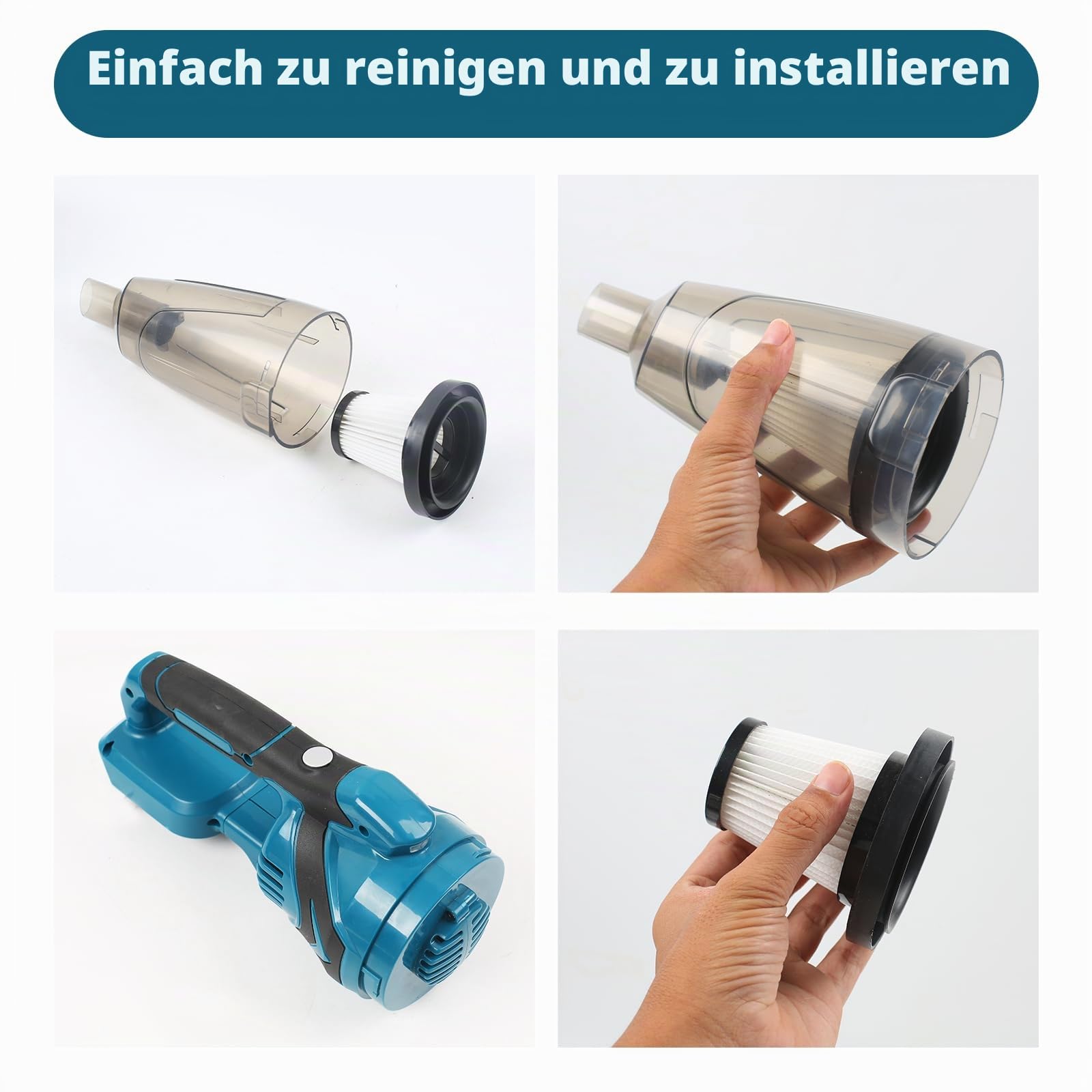 Akku Staubsauger für Makita 18V Batterie, 10500Pa Tragbarer Handstaubsauger, 140W Leistung Auto Staubsauger mit 4 Bürstenkopf, Nass & Trocken Mini Handsauger für Zuhause, Auto (ohne Akku)