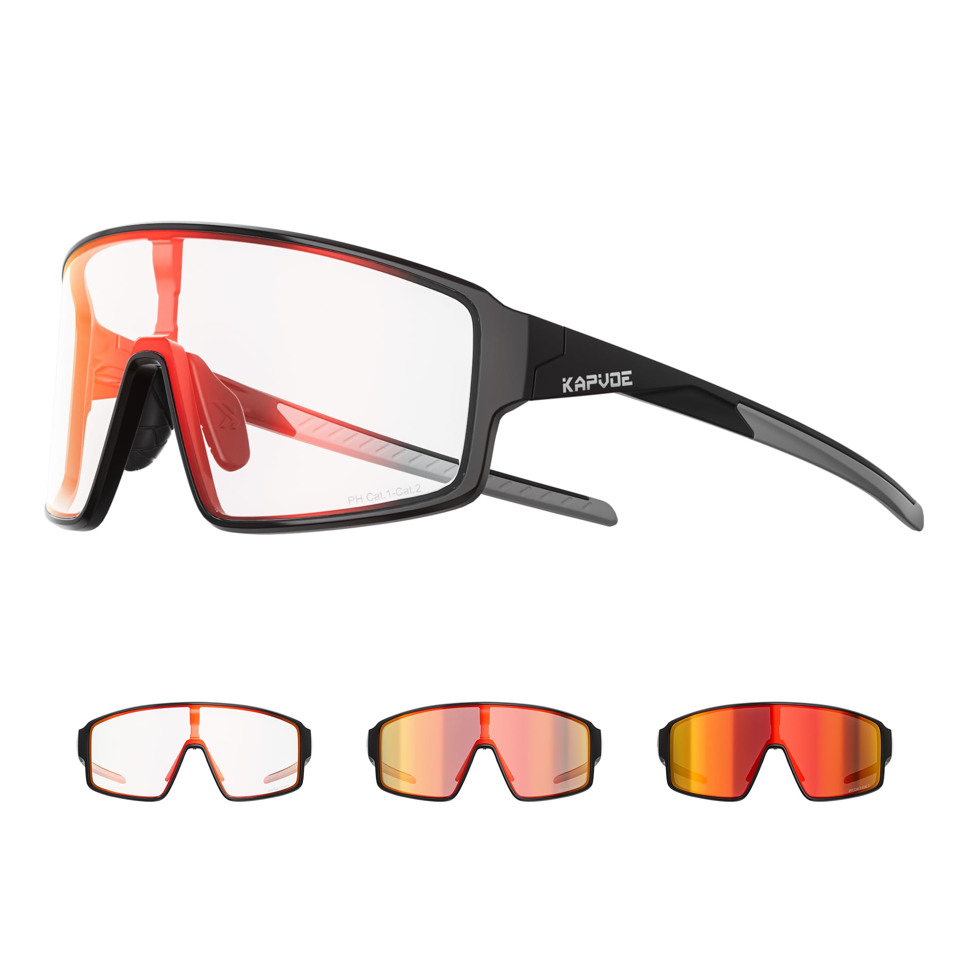 KAPVOE K473 Lunettes de Cyclisme Photochromiques et Colorées pour Hommes et Femmes, Lunettes de Soleil Sportives UV400 Baseball VTT