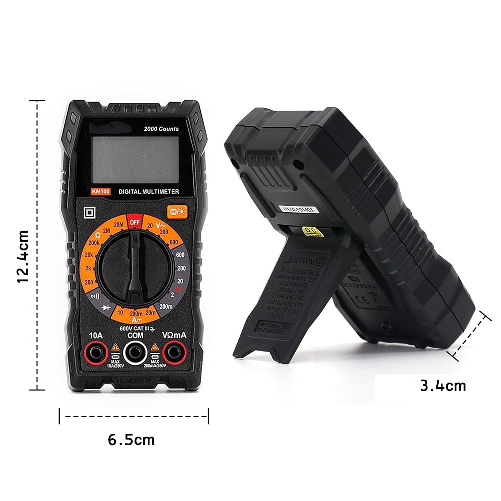 TsoLay Multimetro Digitale, Voltmetro CA CC, Tester di Tensione diodi per Test di continuità con Custodia, Letture Accurate Ohm Volt Amp, per Presa Domestica, Test Batteria per Autoveicoli