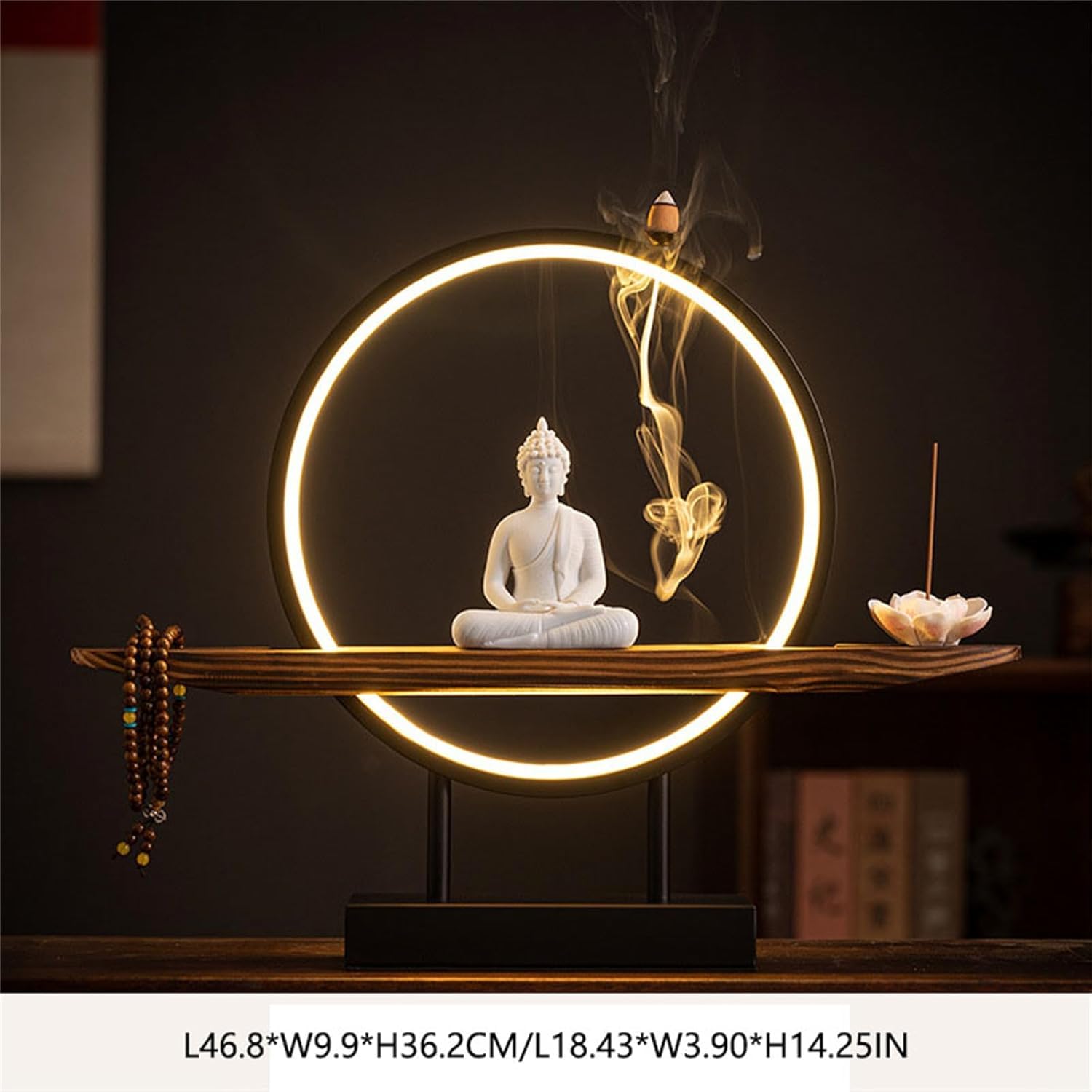 Estatua Budista Grande con árbol Artificial y Mesa Circular LED, lámpara de Figura de Buda, lámpara de Pared, lámpara de Aplique Mural 3D, luz Zen, decoración de Pared, Obra de Arte Colgante, Arte de