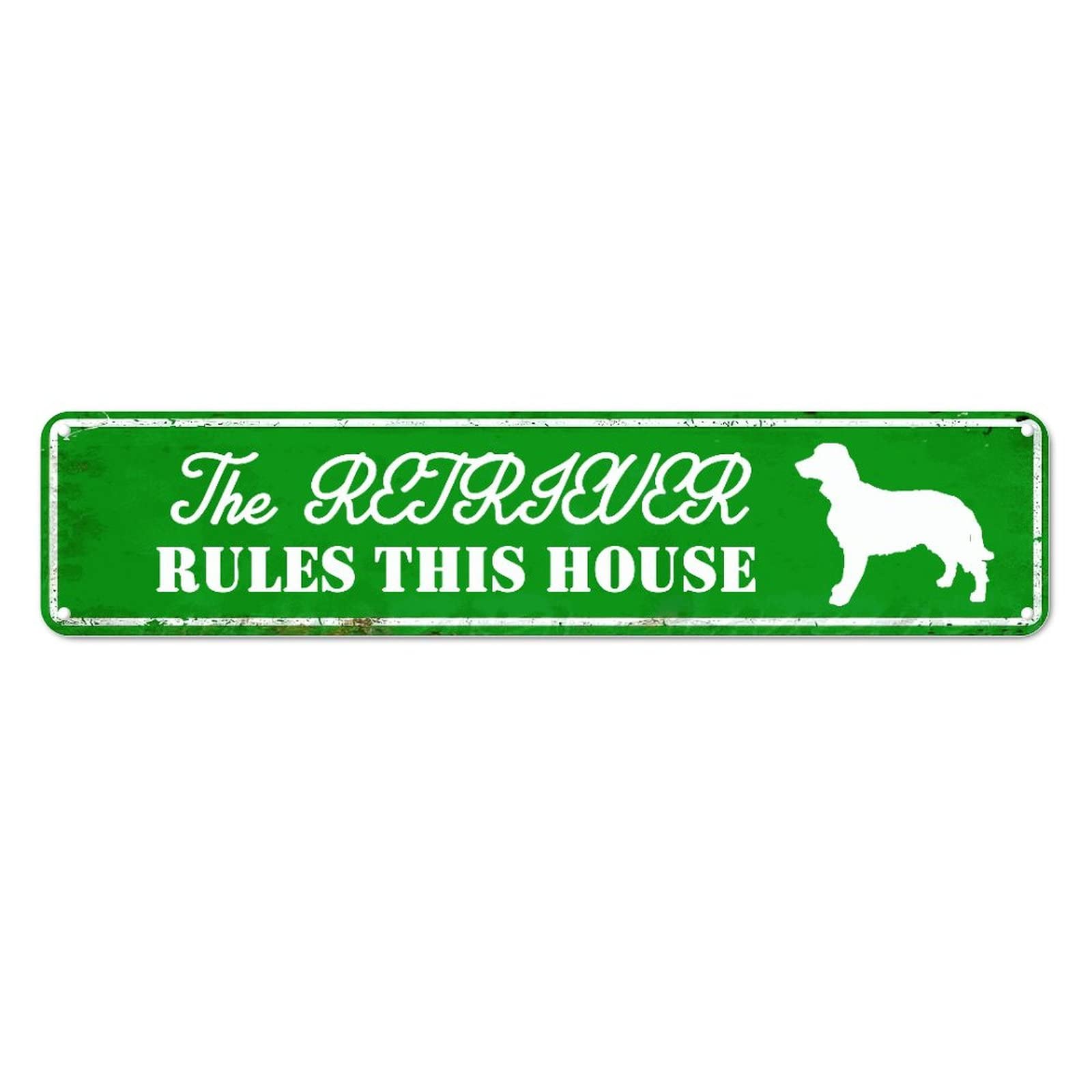The Dog Rules This House Retro Tin Signs Lover Gifts Aluminum Metal Sign for Home Kitchen Yard Wall Club Non-Fade Funny Decor 4x16 Inch