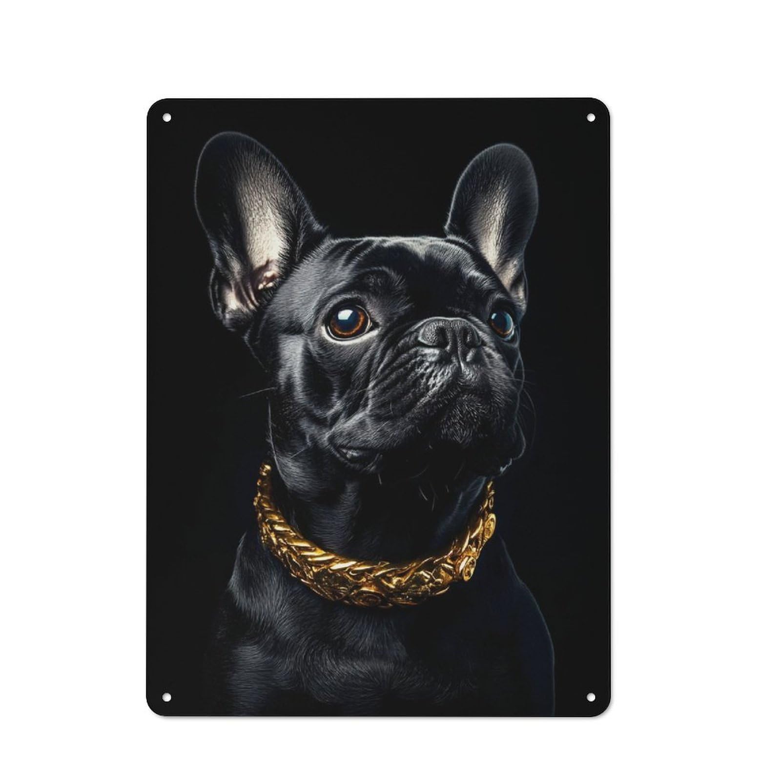 Junmoney Black & Gold French Bulldog Retro Metal Plaque 40X30cm For Lounge Or Reading Corner, Winter Wall Decor For Reading Corner Decorators