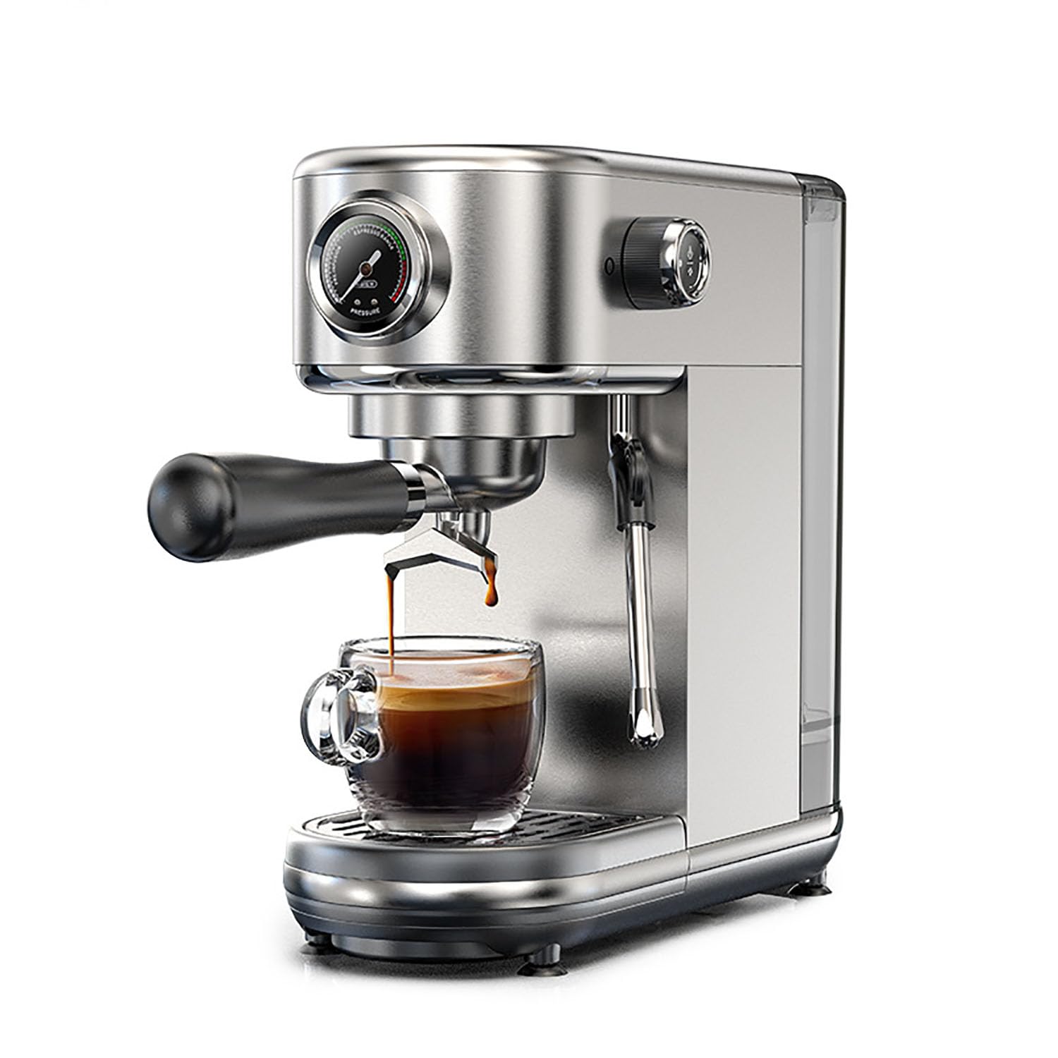 XCSCUK Mini Coffee Machine, Compact Espresso Maker,with Pressure Gauge/Steam Wand,for Cappuccino & Latte,for Home,Coffee Shop (A)