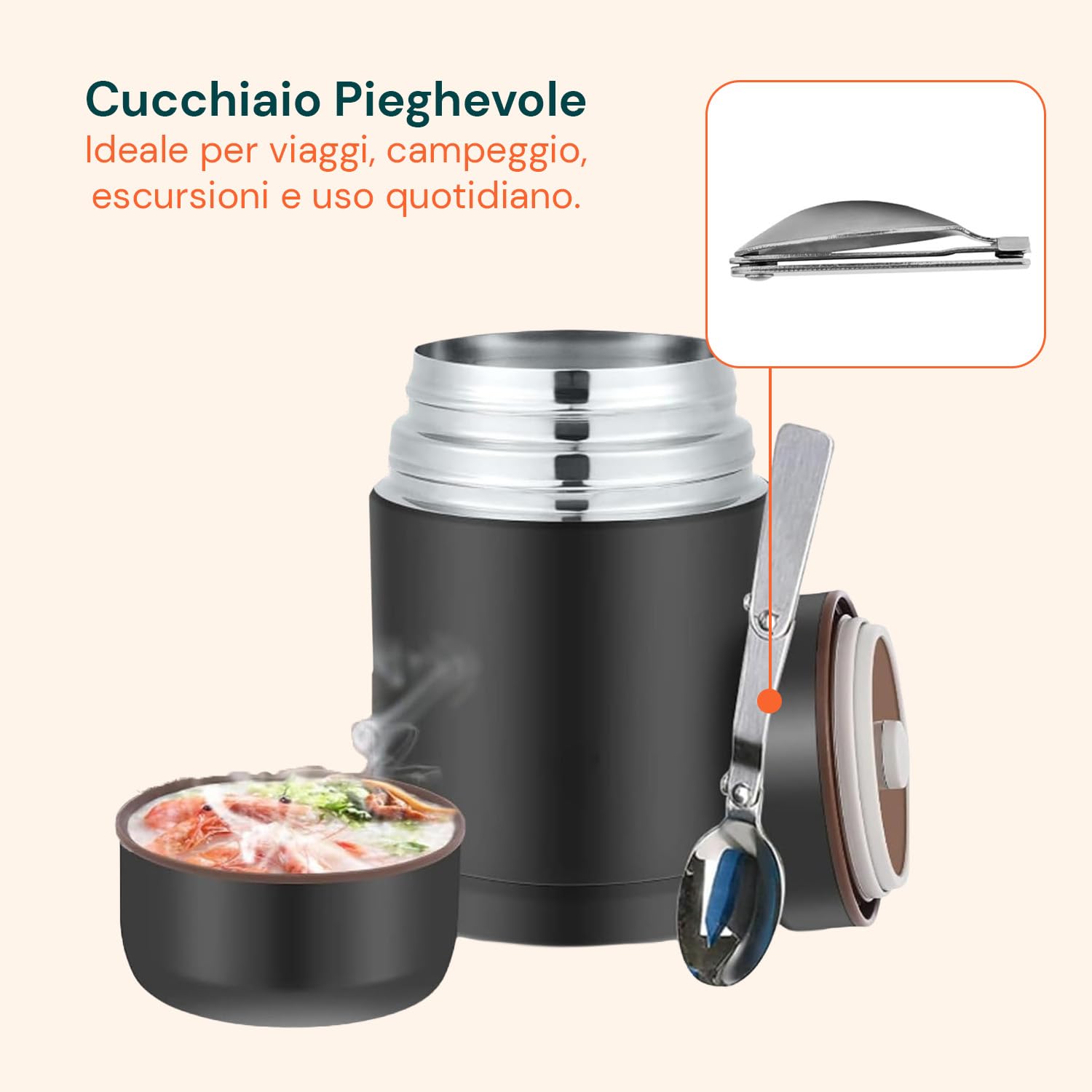 Avilia - Porta Pranzo Termico 1200 ml in Acciaio Inox con Borsa Isotermica e Cucchiaio Pieghevole, Lunch Box Ermetico per Alimenti Caldi e Freddi, Facile da Pulire e Ideale per Ufficio, Scuola o Viagg