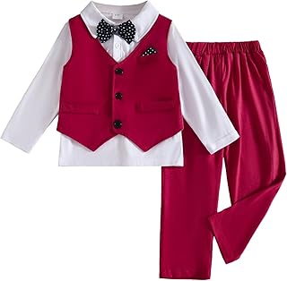 HSOXLQF Toddler Boys 3 Piece Clothes Set - Long Sleeve, Bow Tie, Trousers, Fall Winter Outfit