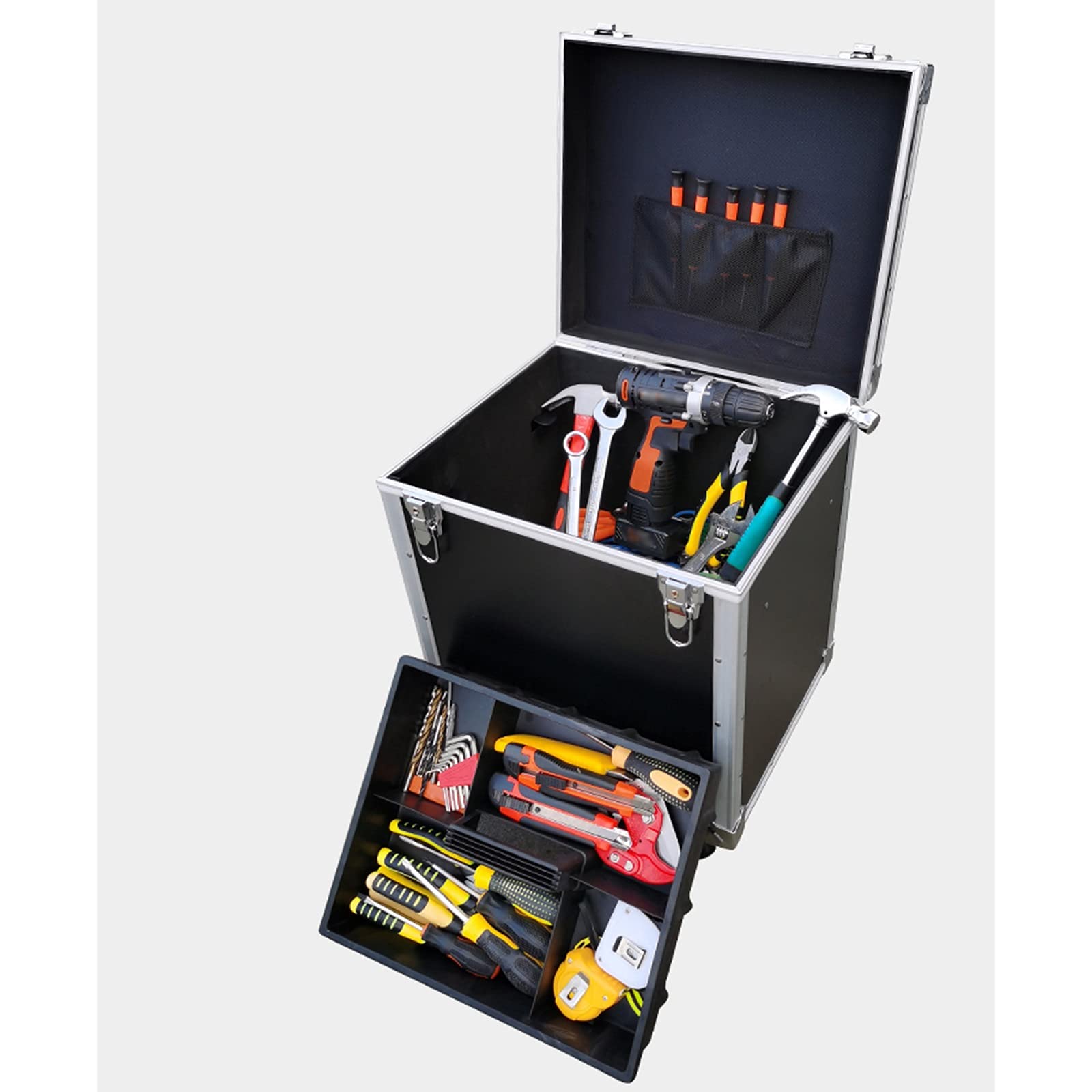 Cassette degli attrezzi Cassetta degli attrezzi multifunzione con ruote e maniglia in lega di alluminio stoccaggio for esterni hardware for esterni custodia for ceppi for camion riparazione camion Cas