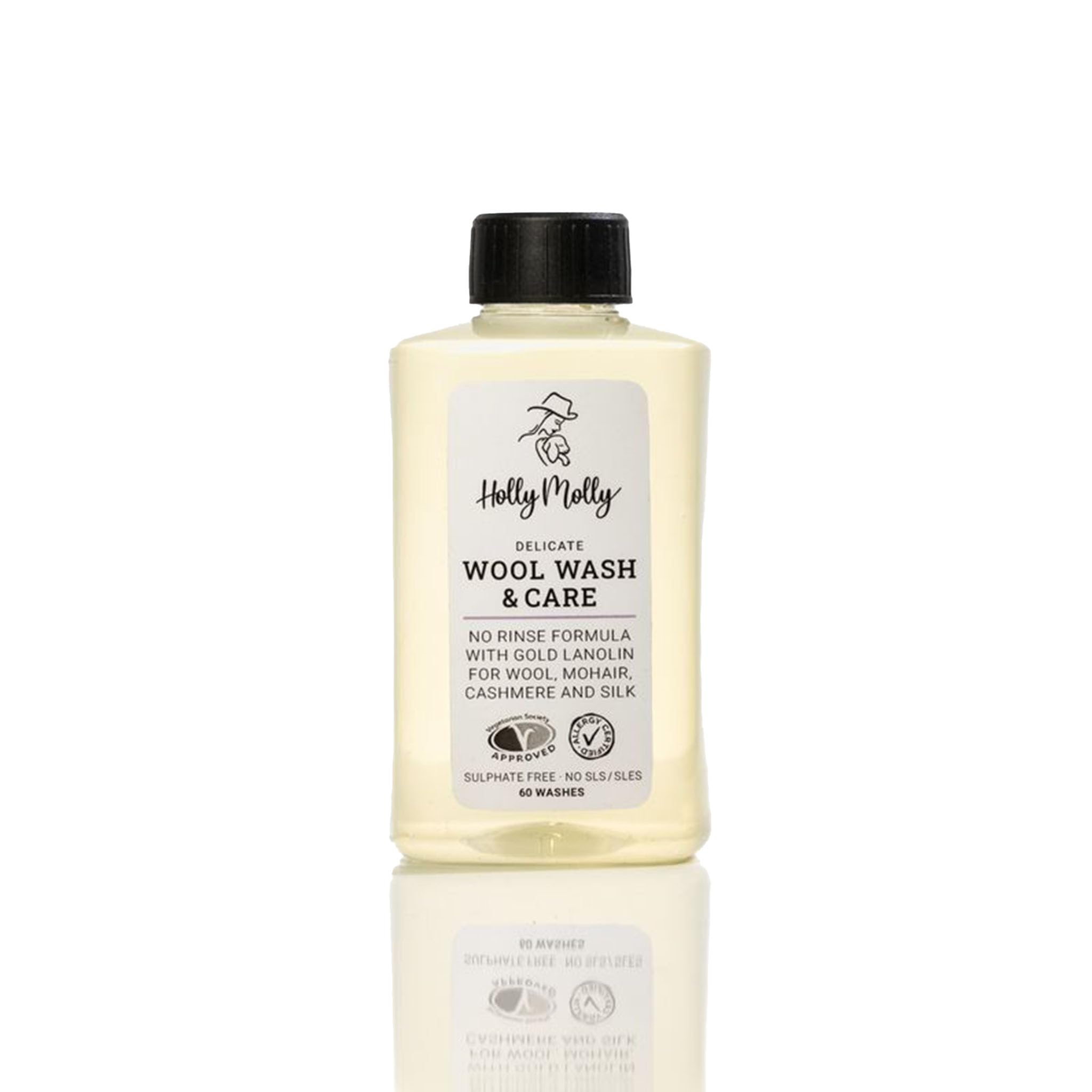 Holly Molly Delicate Wool Wash & Care mit Gold Lanolin – Wollwaschmittel ohne Ausspülen, Allergiker geeignet – für Wolle, Kaschmir, Mohair, Alpaka Seide & feine Fasern – 60 Wäschen