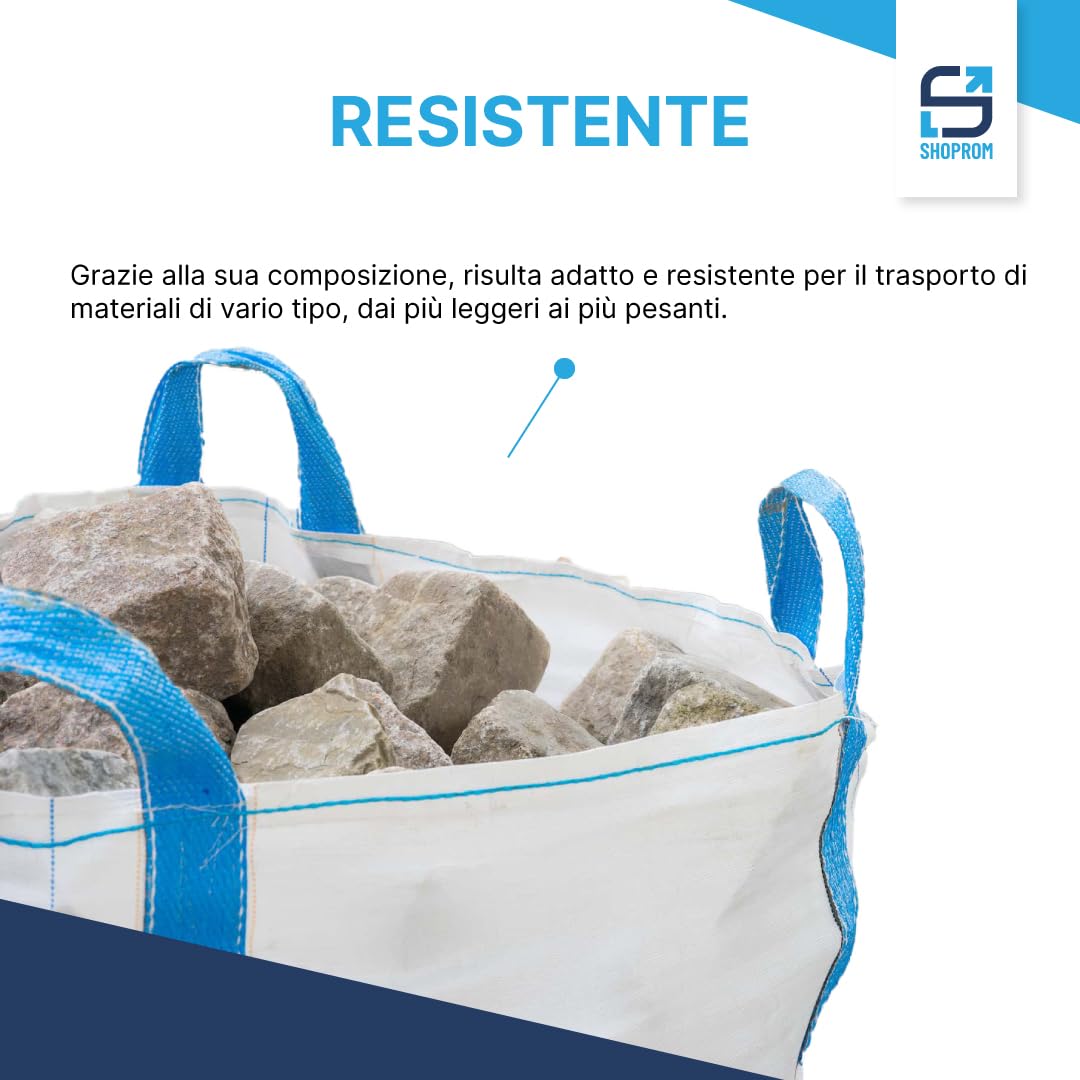 SHOPROM Bolsas de jardinería homologadas BigBag 1000 kg de polipropileno resistentes y reutilizables para eliminación de materiales de construcción y agrícolas ideales para almacenamiento (fondo