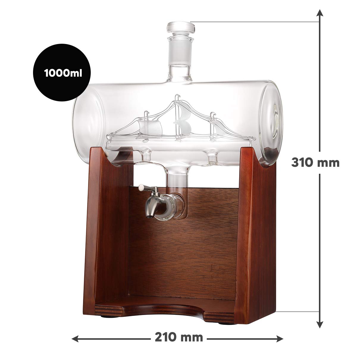 Geschenkset Whiskey mit 2 personalisierte Whiskygläser 320ml, Geschenk für Männer, 1000ml Whiskey-Dekanter luftdicht mit Holzständer und Edelstahlhahn, optimal für Whisky Gin Scotch Cognac