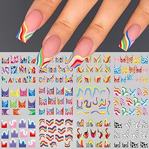 3 Blatt Nagelaufkleber Wassertransfer Linie Nagelsticker Selbstklebend Welle Französisch Bunt DIY Fingernagel Nagelkunst Nail Art Sticker Deko Cover