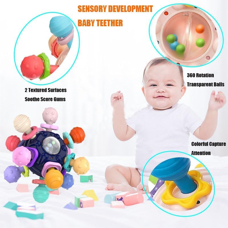 Image of Baby Montessori Sensory for 0-6 6-12 Months, Baby Teether Teething for Babies 0 3 6 9 12 18 Months, Newborn Infant Learning Developmental Gifts for 1 2 Year Old Boys Girls (Dark Blue.)