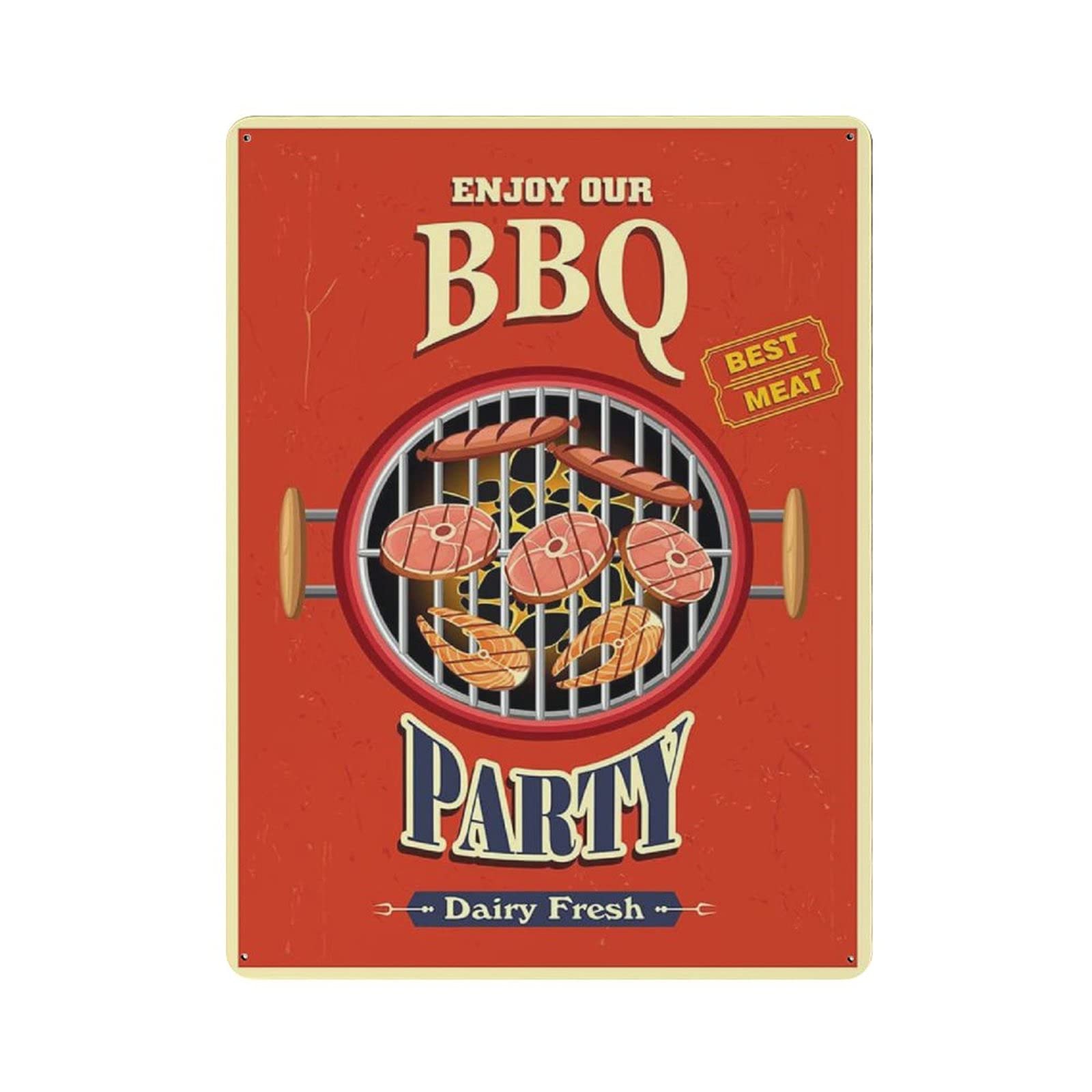 rayprint Enjoy Our BBQ Party Tin Sign Metal Plaque Art Hanging Iron Painting Retro Home Kitchen Garden Garage Wall Decor 16"x12"