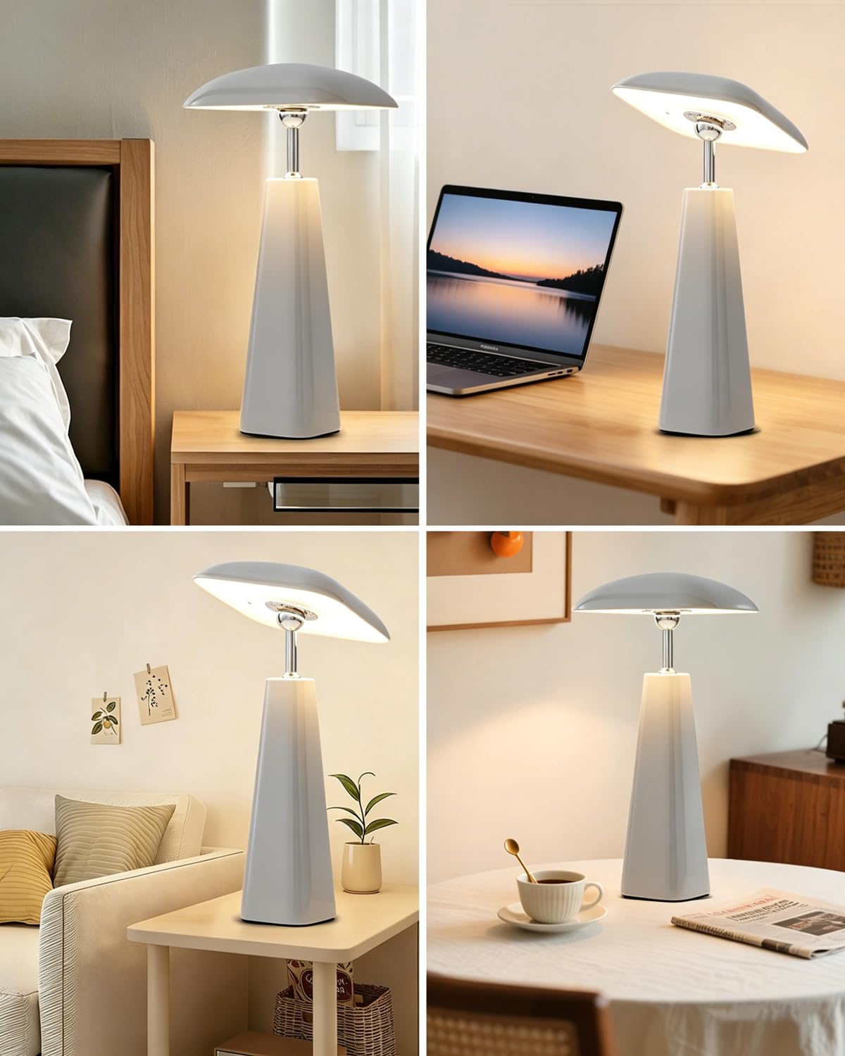 HARPER LIVING Lampada da tavolo ricaricabile, a forma di fungo, con funzione magnetica, dimmerabile, portatile, a batteria, per camera da letto, soggiorno, casa, ufficio, camera dei bambini (grigio
