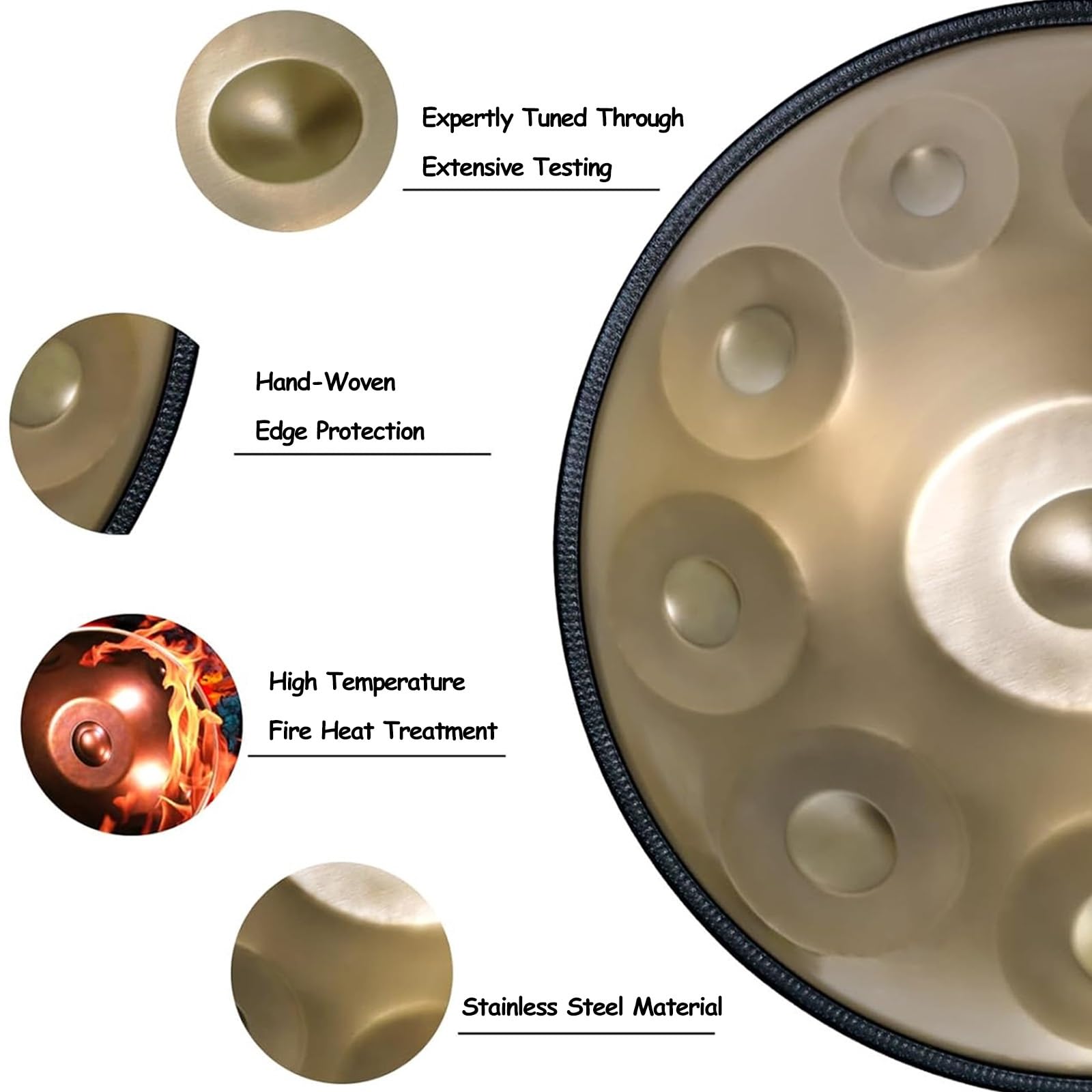 Tamburo A Mano 56cm, 10 Note In Re Minore, Handpan Strumento A Percussione Con Mazze, Supporto E Borsa Per Trasporto, Tamburo Sonoro Curativo Per Adulti Principianti(Gray)