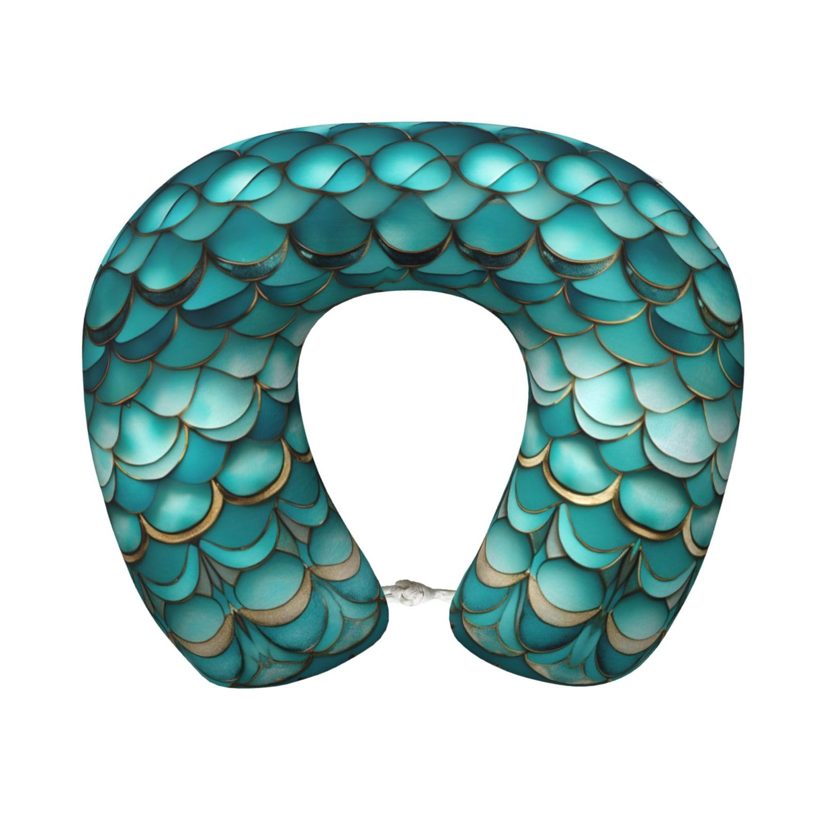 peiyeety Mermaid Teal Fish Scale Print Custom U-Shaped Pillow,Memory Foam Cervical Neck Travel Pillow,for Home,Camping,Travelling