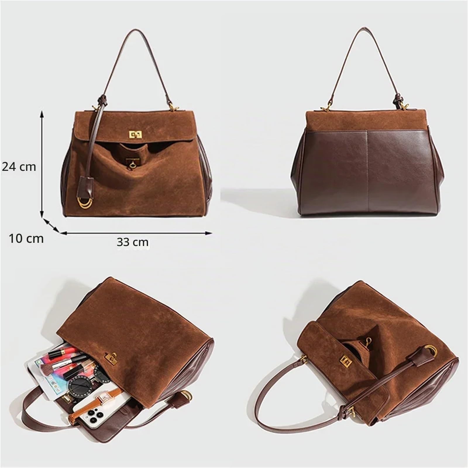 Borsa Camoscio Marrone Borsa da donna in pelle scamosciata, borsa ascella autunnale e invernale, a tracolla for signora