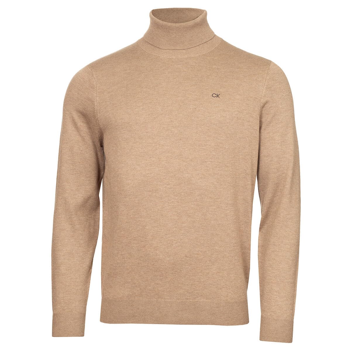 Calvin Klein Men's Oat Marl Ck Roll Neck Rib Knit Sweater - M