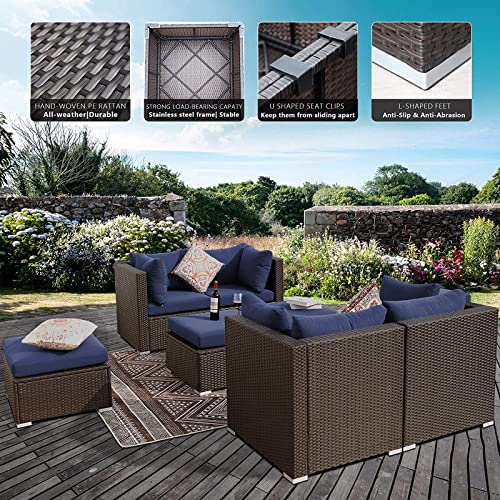 Bulexyard 9 Pieces Patio Furniture Set With 43" Propane/Natural Gas Fire Pit Table, Outdoor Sectional Sofa Conversation Sets (Espresso/Navy) #TOP2