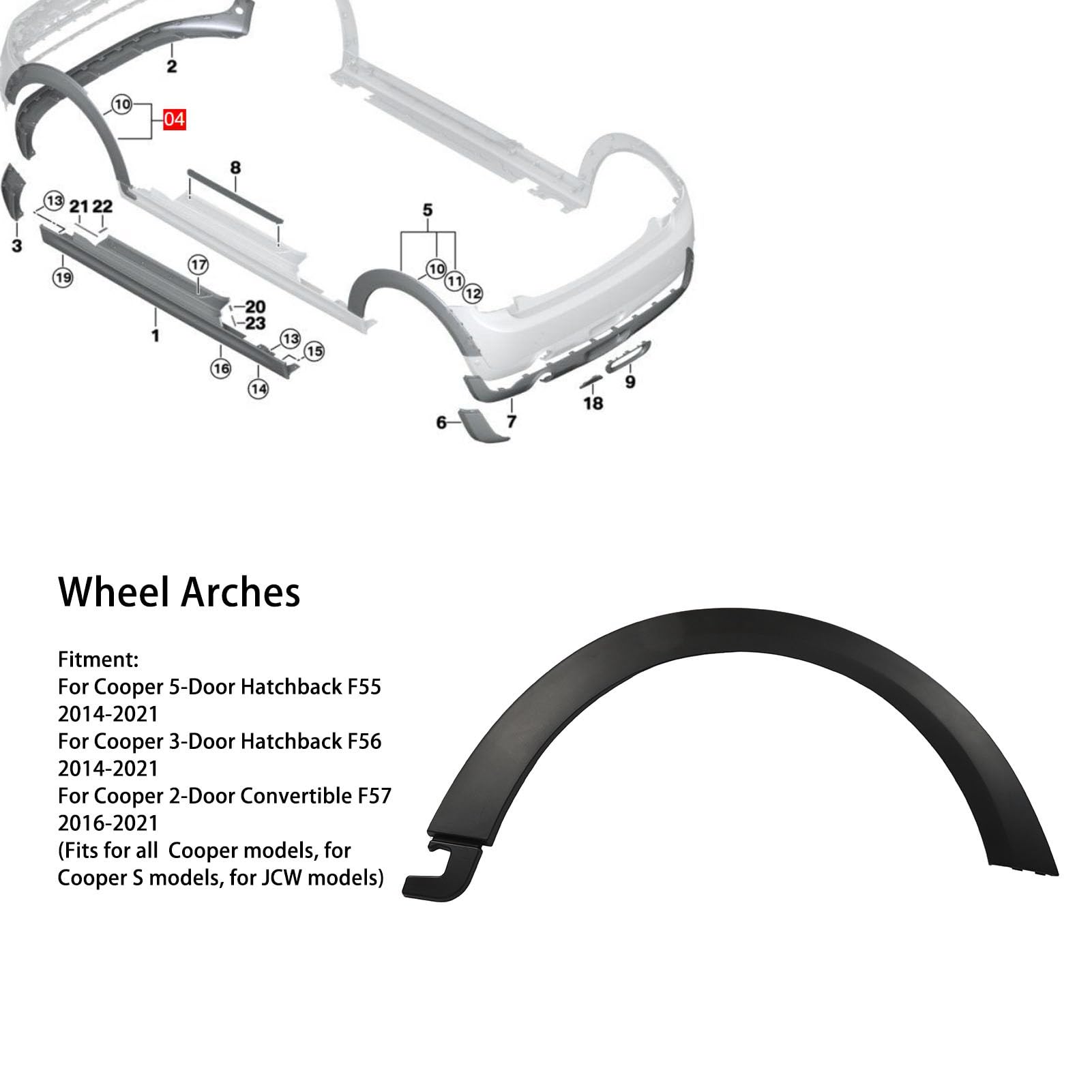 Kit D'élargisseurs D'ailes (wheel Arch) En Fibre De Verre Noir Brillant Pour Mini Cooper R56 | Non Peints