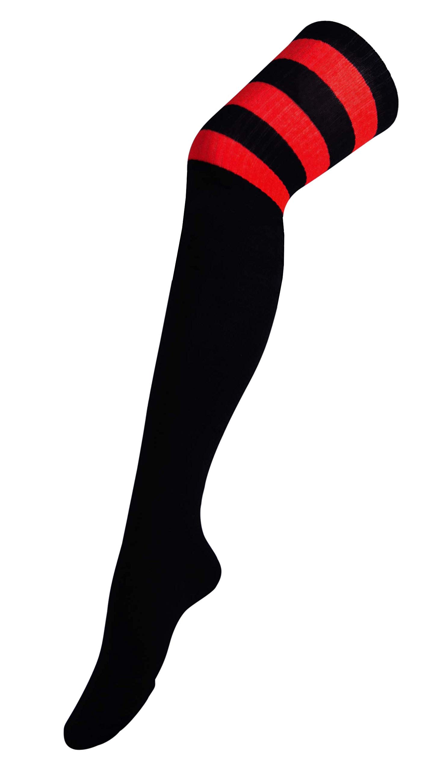 Itzu Women's Black (Red Stripes) Over The Knee Thigh High Striped Long Socks Cheerleader (Uk 4-7) In