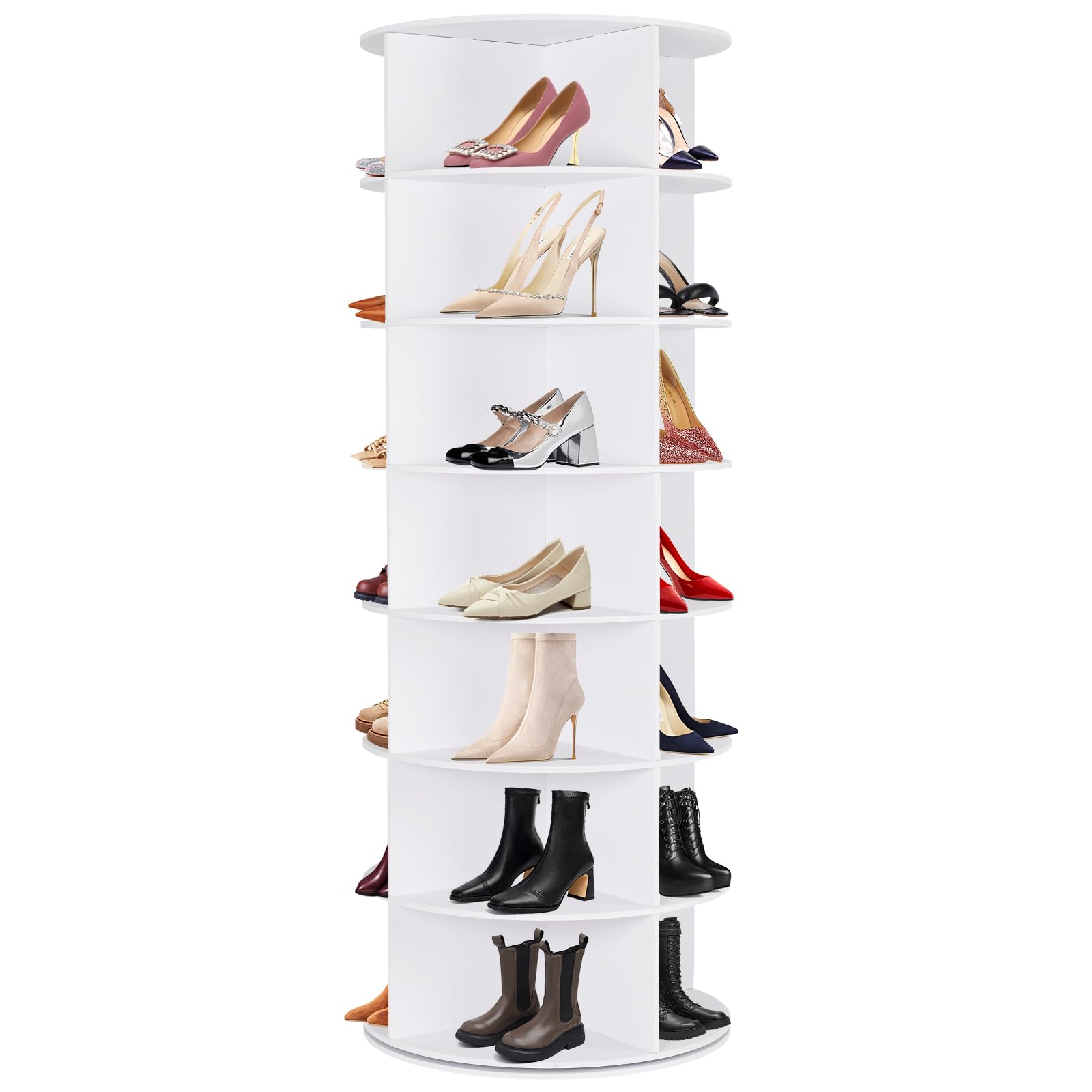 Photo 1 of ***MAJOR DAMAGE*** WGCTEK Rotating Shoe Rack Tower, 7 Tier 28 Pairs Large Shoe Storage Organizer, Space-Saving Free Standing Shoe Racks, 360° Revolving Round Shoe Rack for Closet Handbag Display, White