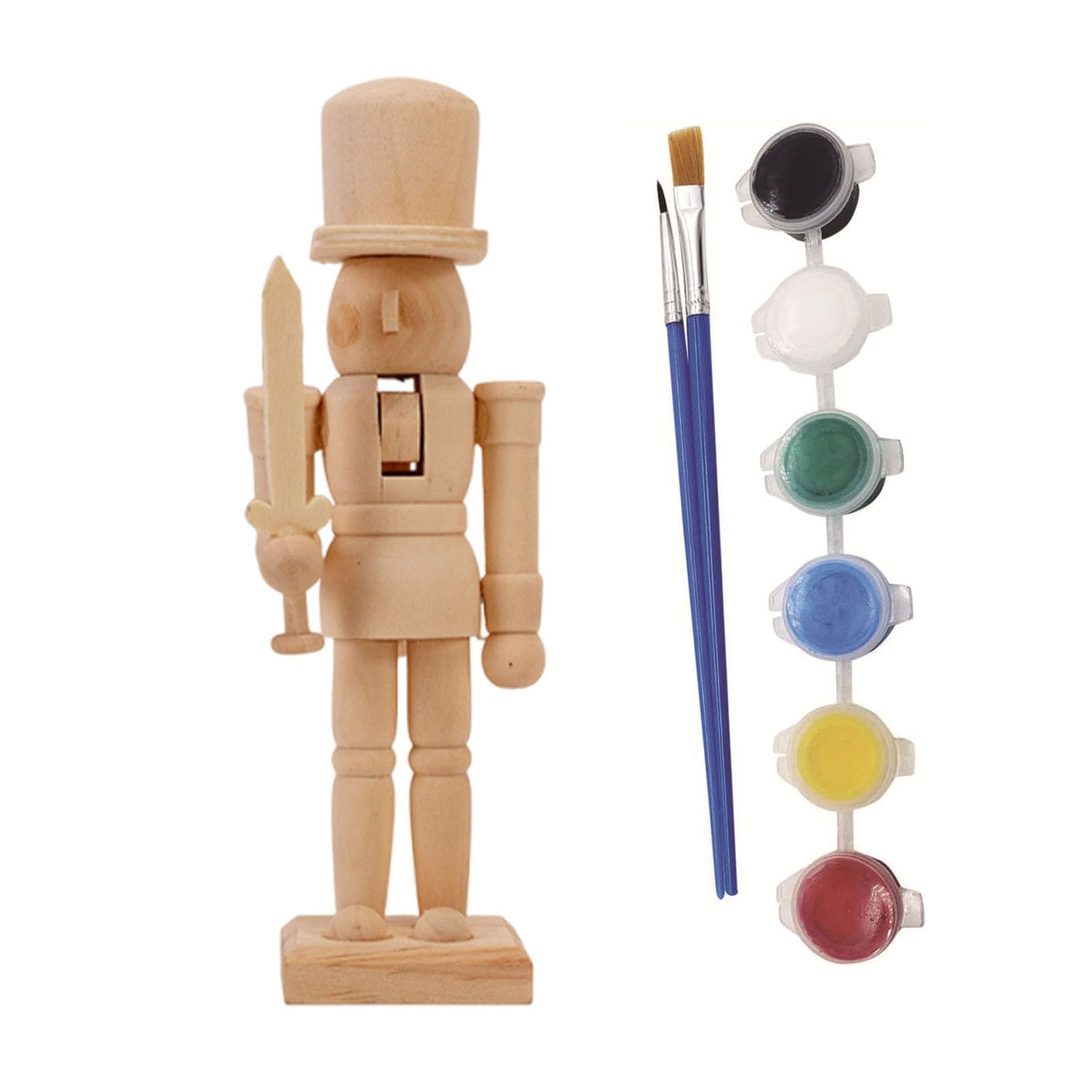 Glifora 18CM Christmas Wooden Unfinished Nutcracker Figurine - DIY Blank Unpainted Soldier Figure, Festival Holiday Party Ornament Decoration
