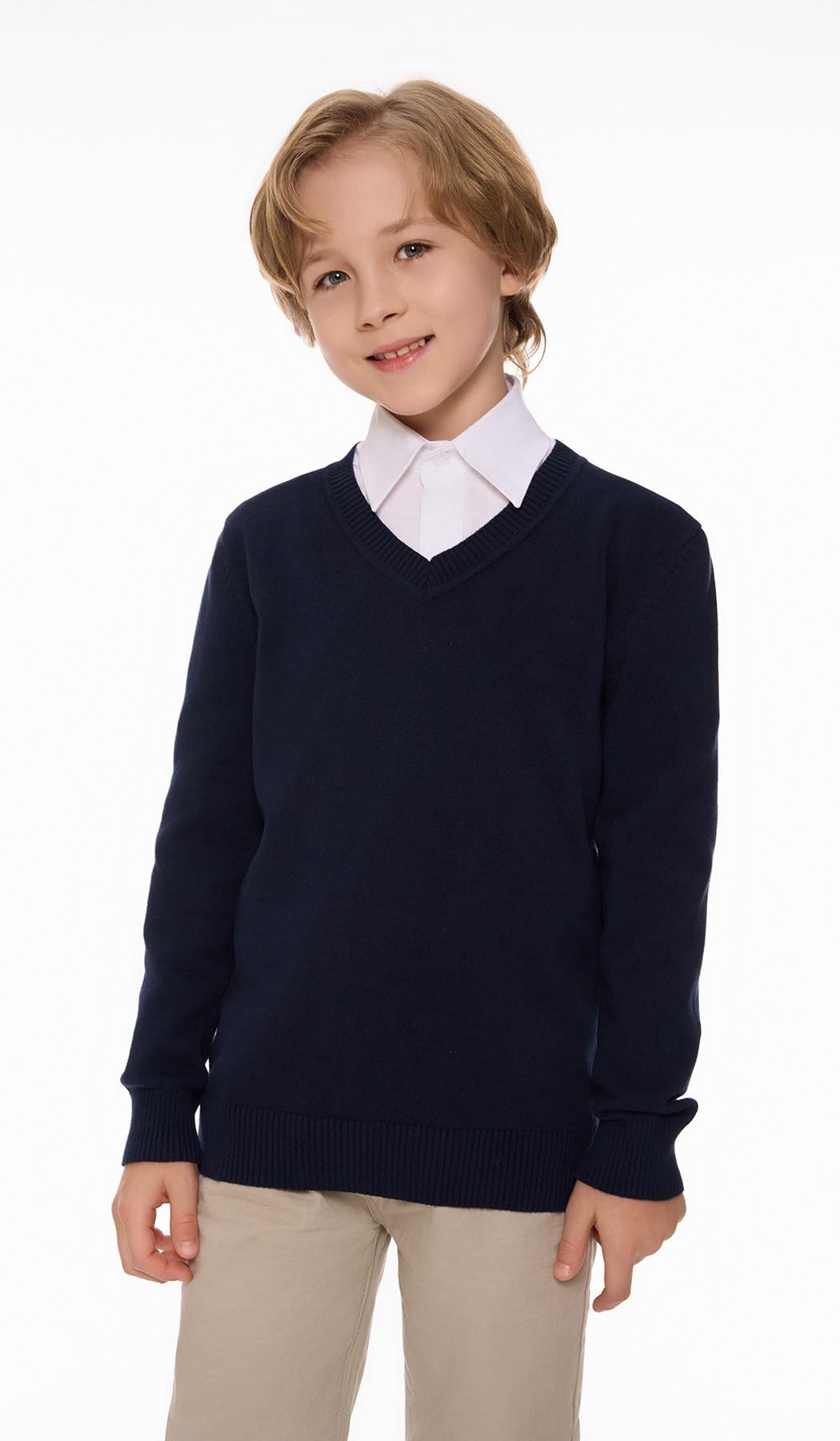 SMILING PINKER Jersey para chicos con cuello en V, manga larga, básico