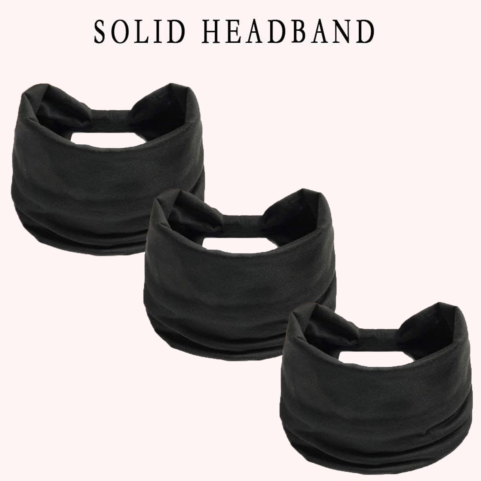 Headbands for Women Wide Hair Band,3 Pcs Solid Color Sports Yoga Head Wrap Hairbands Elastic Hairbands, solid color 3 - Image 3