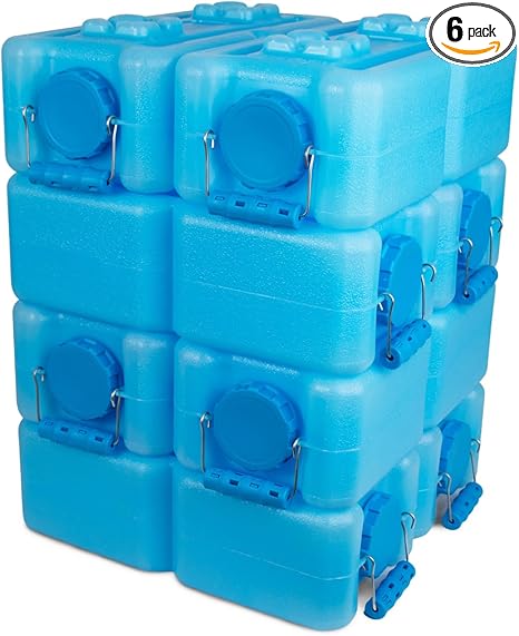International Water Storage Containers for Emergency Water Storage | 6-Pack of Stackable 3.5 Gallon Water Container Bricks | Food-Grade HDPE Plastic | BPA-Free | STD Blue