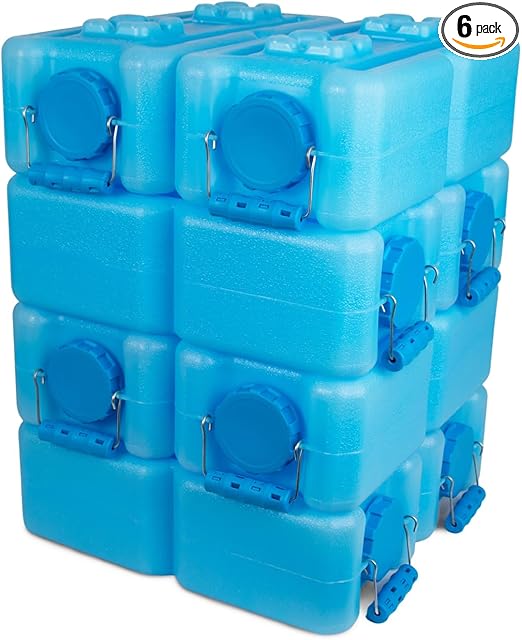 International Water Storage Containers for Emergency Water Storage | 6-Pack of Stackable 3.5 Gallon Water Container Bricks | Food-Grade HDPE Plastic | BPA-Free | STD Blue