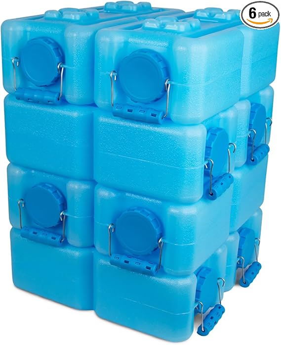 International Water Storage Containers for Emergency Water Storage | 6-Pack of Stackable 3.5 Gallon Water Container Bricks | Food-Grade HDPE Plastic | BPA-Free | STD Blue