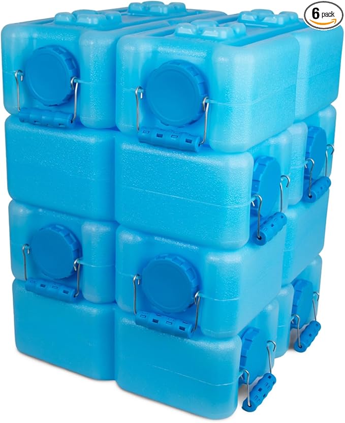 International Water Storage Containers for Emergency Water Storage | 6-Pack of Stackable 3.5 Gallon Water Container Bricks | Food-Grade HDPE Plastic | BPA-Free | STD Blue