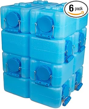 International Water Storage Containers for Emergency Water Storage | 6-Pack of Stackable 3.5 Gallon Water Container Bricks | Food-Grade HDPE Plastic | BPA-Free | STD Blue