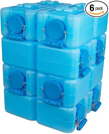 International Water Storage Containers for Emergency Water Storage | 6-Pack of Stackable 3.5 Gallon Water Container Bricks | Food-Grade HDPE Plastic | BPA-Free | STD Blue