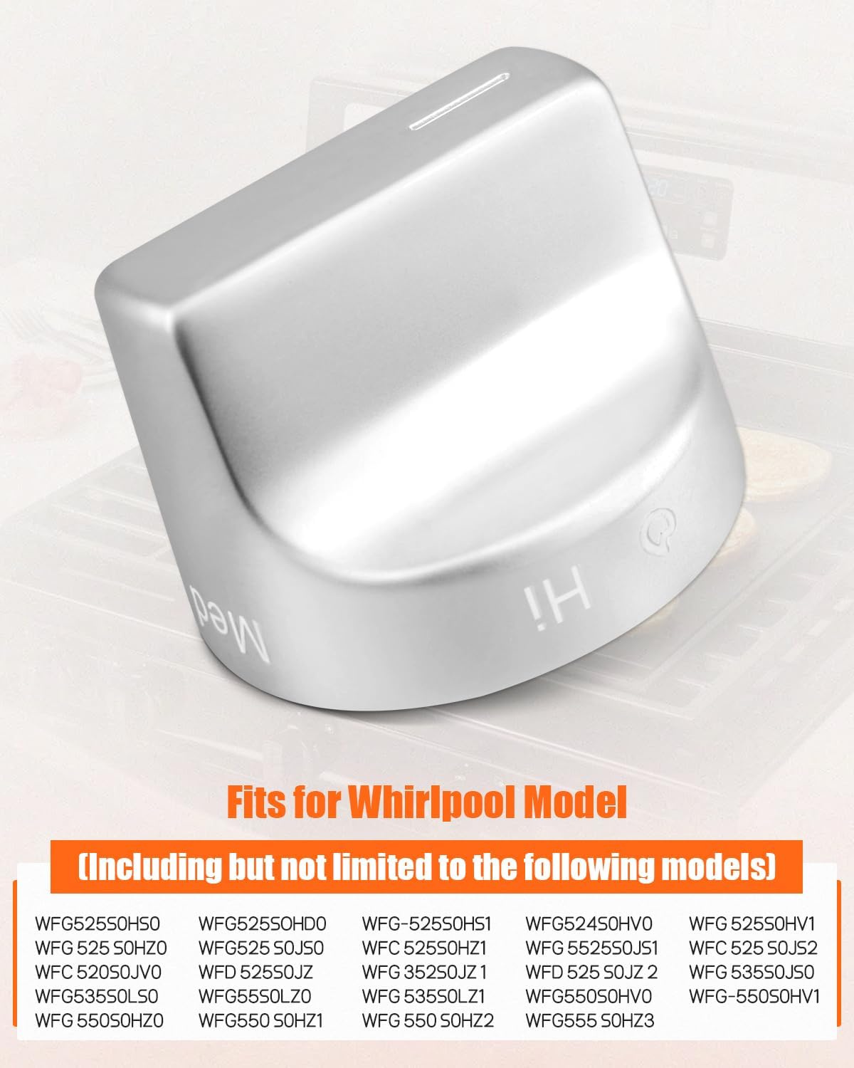 5PCS Stainless Steel Stove Control knob Fit for Whirlpool WFG525S0HS0,WFG525SOHD0,WFG-525S0HS1,WFG524S0HV0,WFG525S0HV1 and More Repalce W11159630,W11023139,4813782