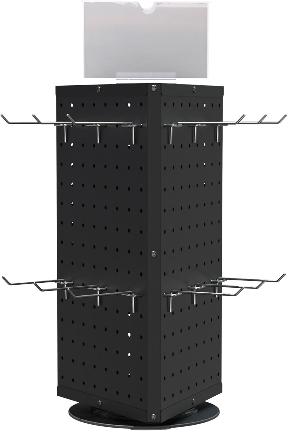 UNITEDEPOWER Rotating Pegboard Display Stand With 18 Hooks, 3-Sided Metal Spinning Countertop Show Rack Organizer for Jewelry, Accessories, or Crafts, Revolving Displays